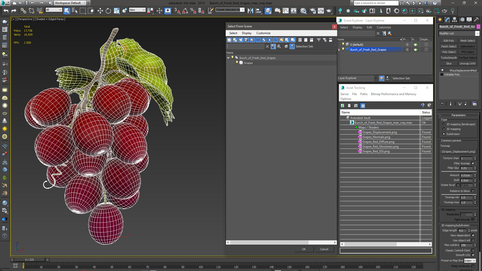 3D model Bunch of Fresh Red Grapes
