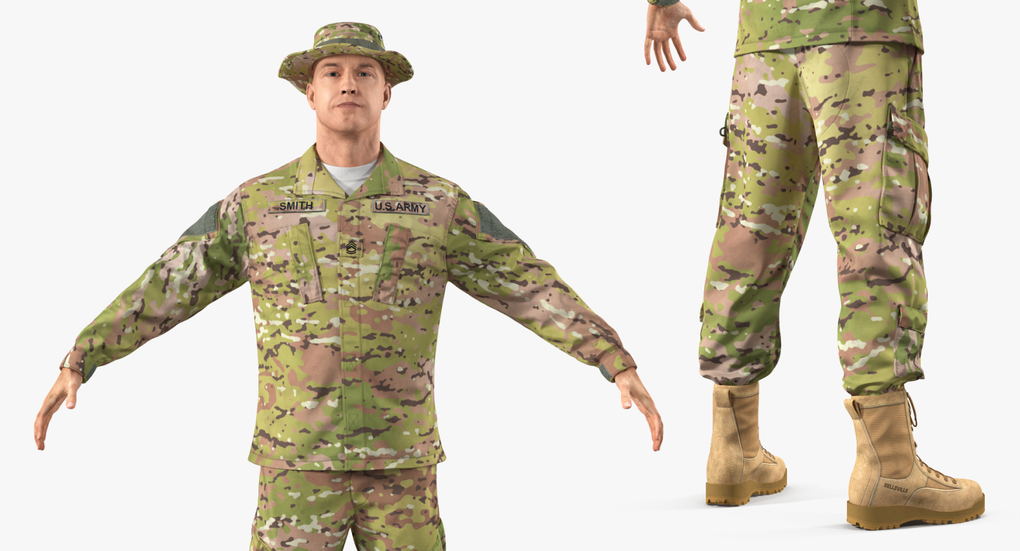 3D US Army Soldier T-Pose Fur