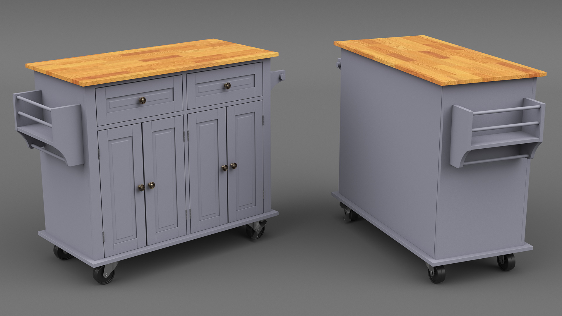 Rolling Kitchen Island Grey 3D