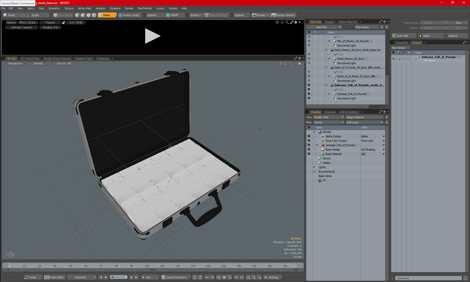 3D Suitcase Full of Pounds model