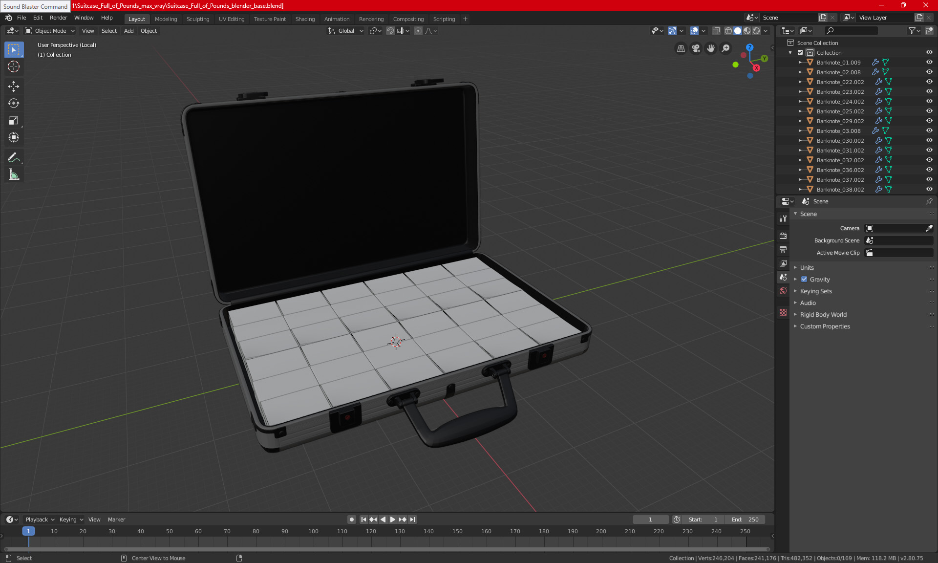 3D Suitcase Full of Pounds model