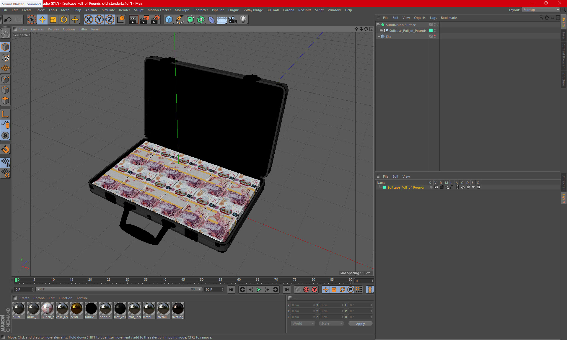 3D Suitcase Full of Pounds model