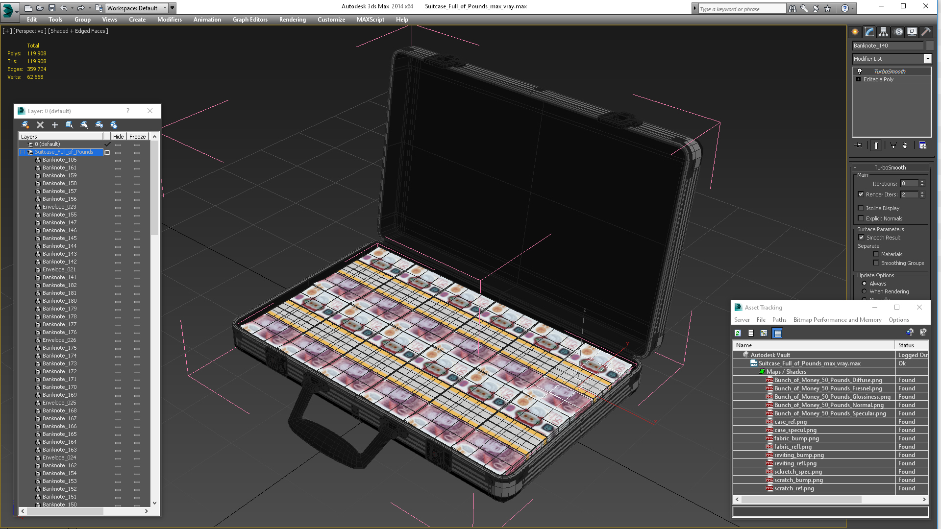 3D Suitcase Full of Pounds model
