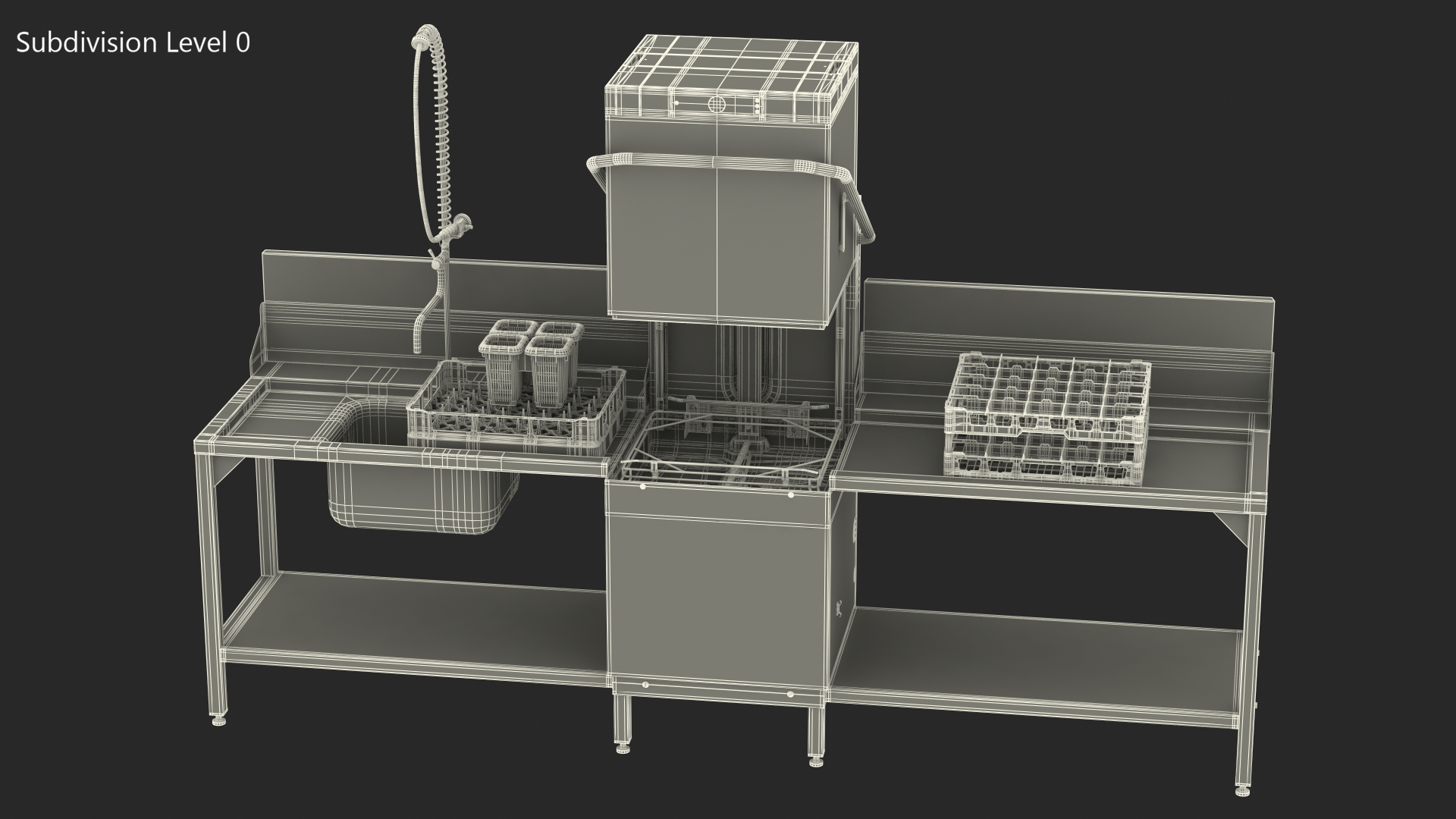 3D model Dishwasher Hobart with Unloading Table Rigged