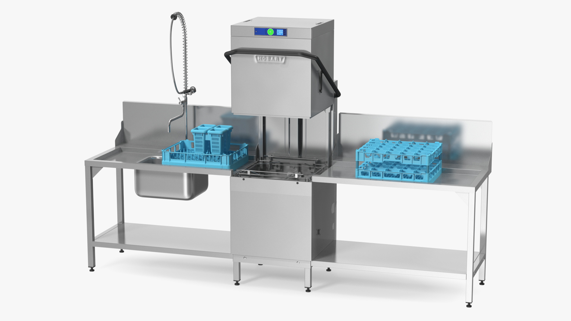 3D model Dishwasher Hobart with Unloading Table Rigged