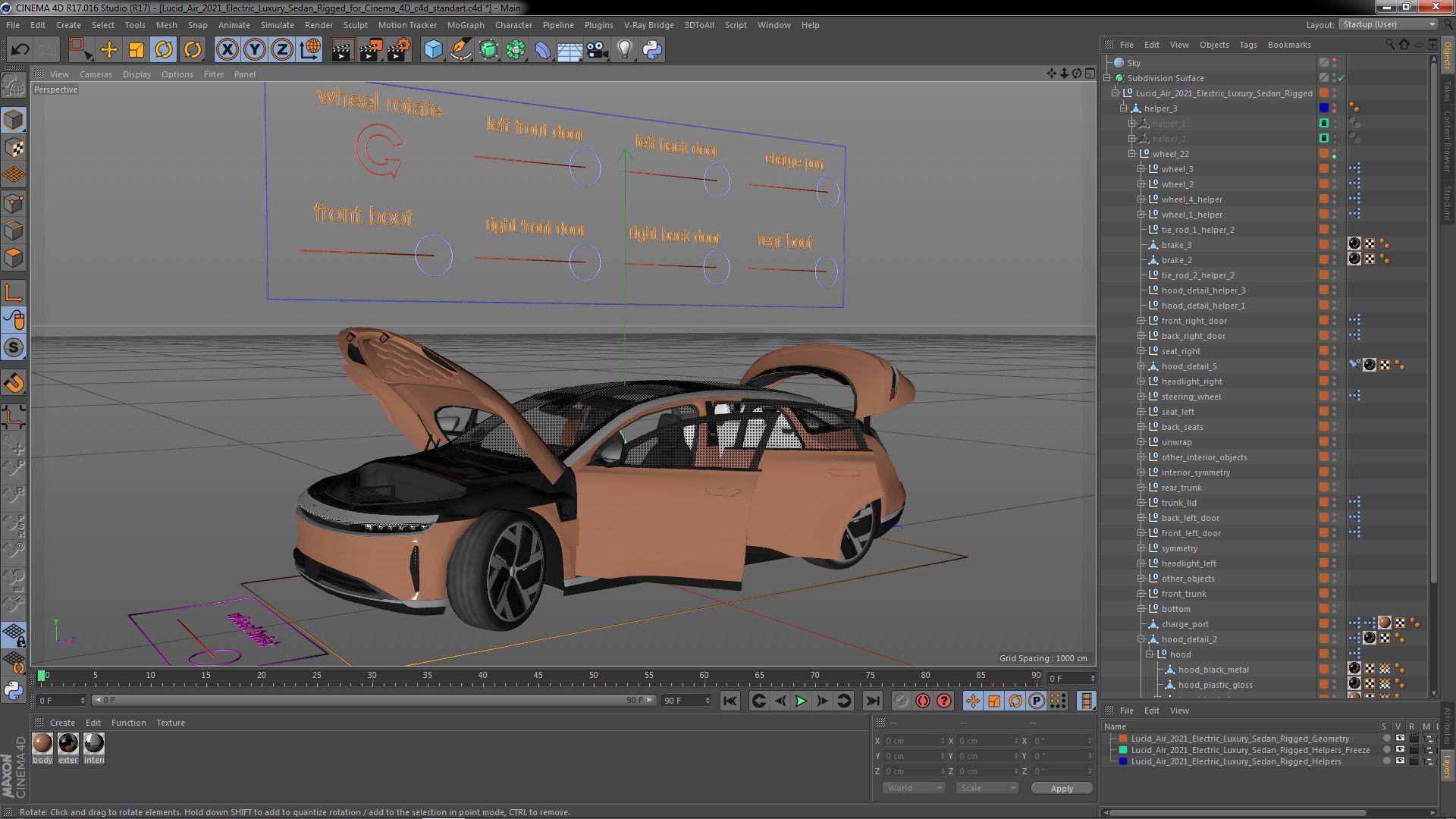 Lucid Air 2021 Electric Luxury Sedan Rigged for Cinema 4D 3D