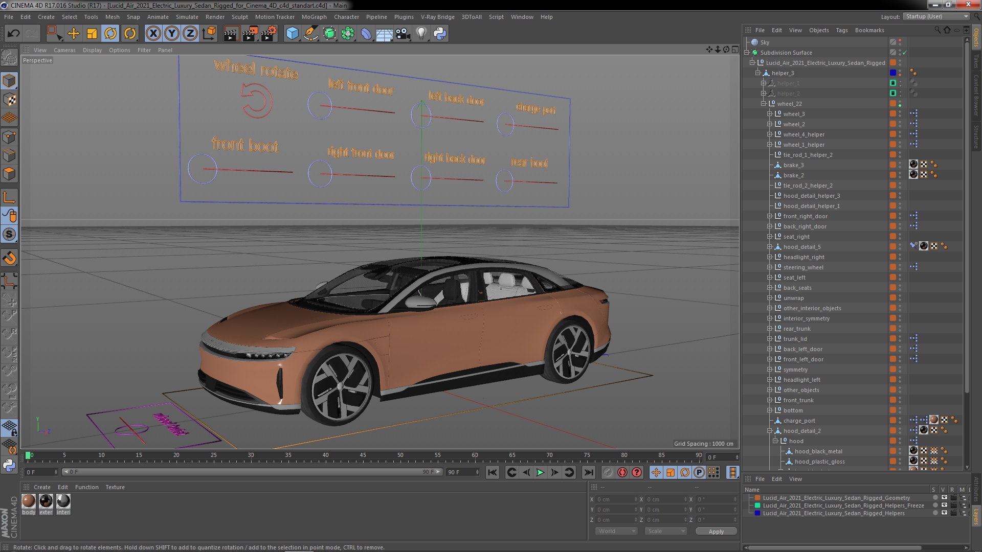 Lucid Air 2021 Electric Luxury Sedan Rigged for Cinema 4D 3D