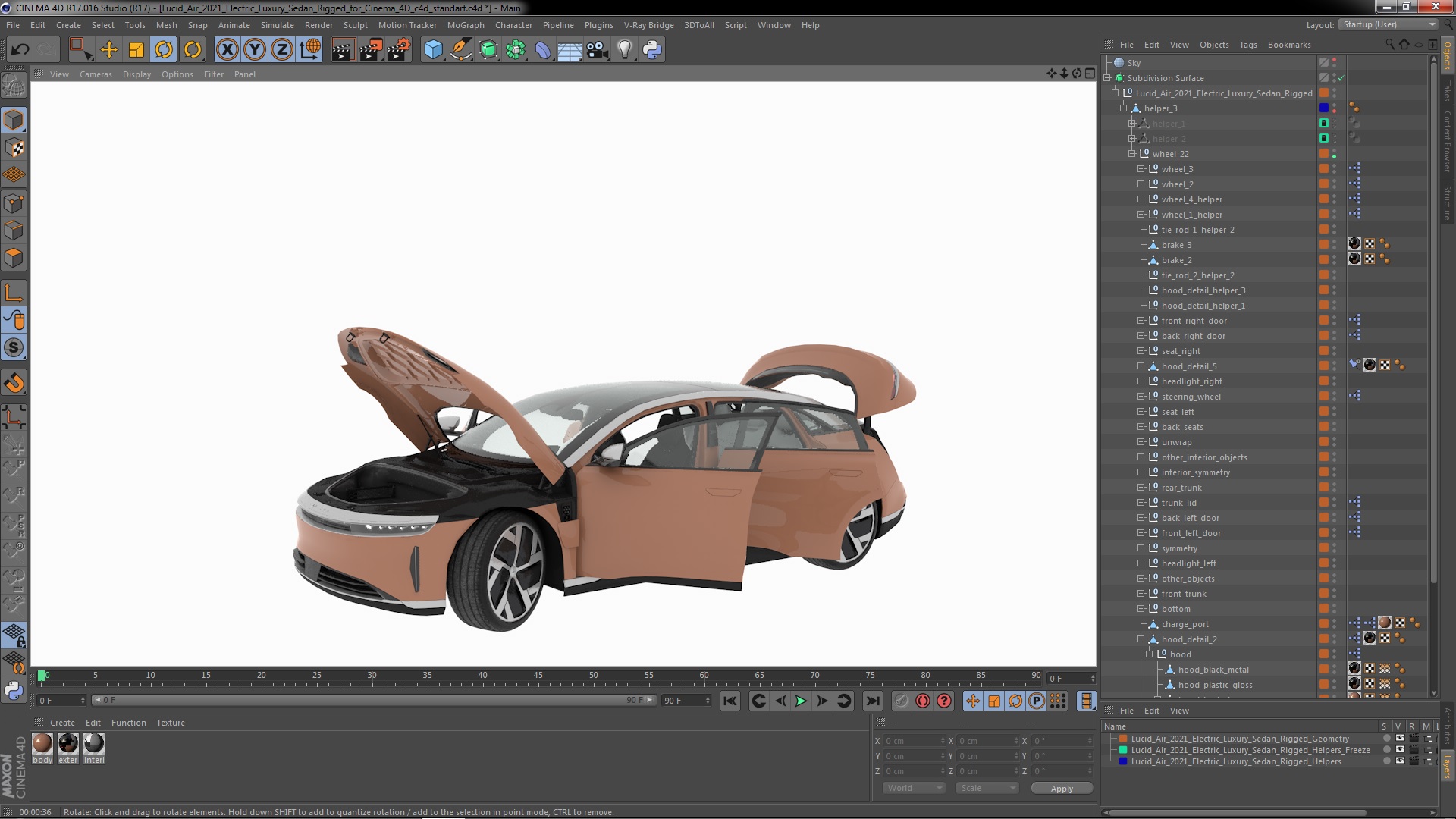 Lucid Air 2021 Electric Luxury Sedan Rigged for Cinema 4D 3D