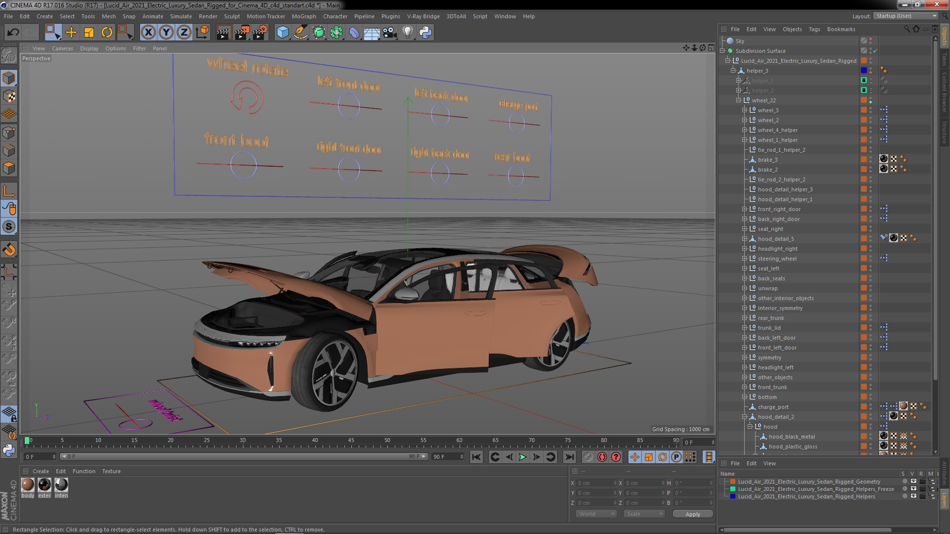 Lucid Air 2021 Electric Luxury Sedan Rigged for Cinema 4D 3D
