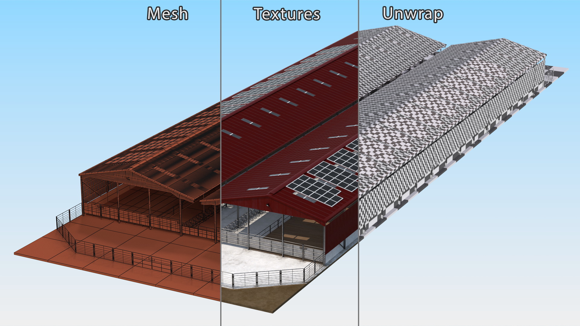 3D Modern Dairy Farm Shed Red