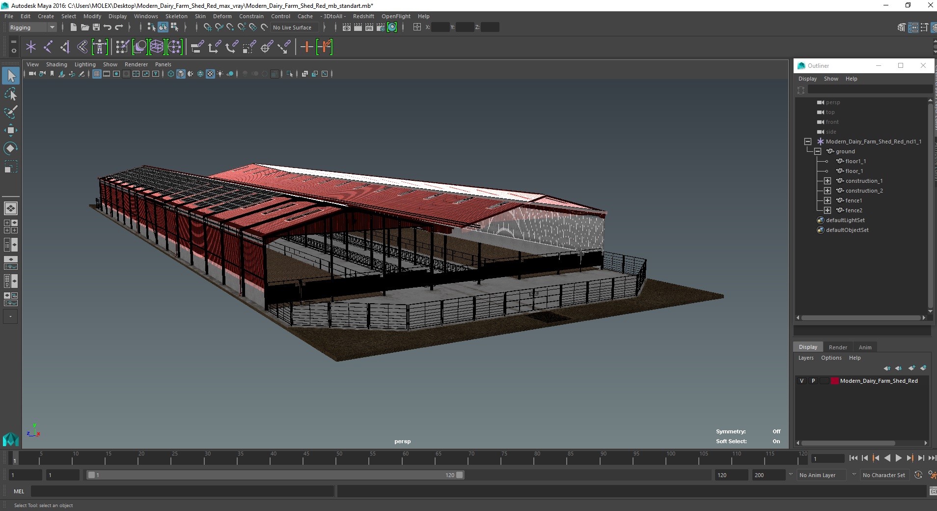 3D Modern Dairy Farm Shed Red