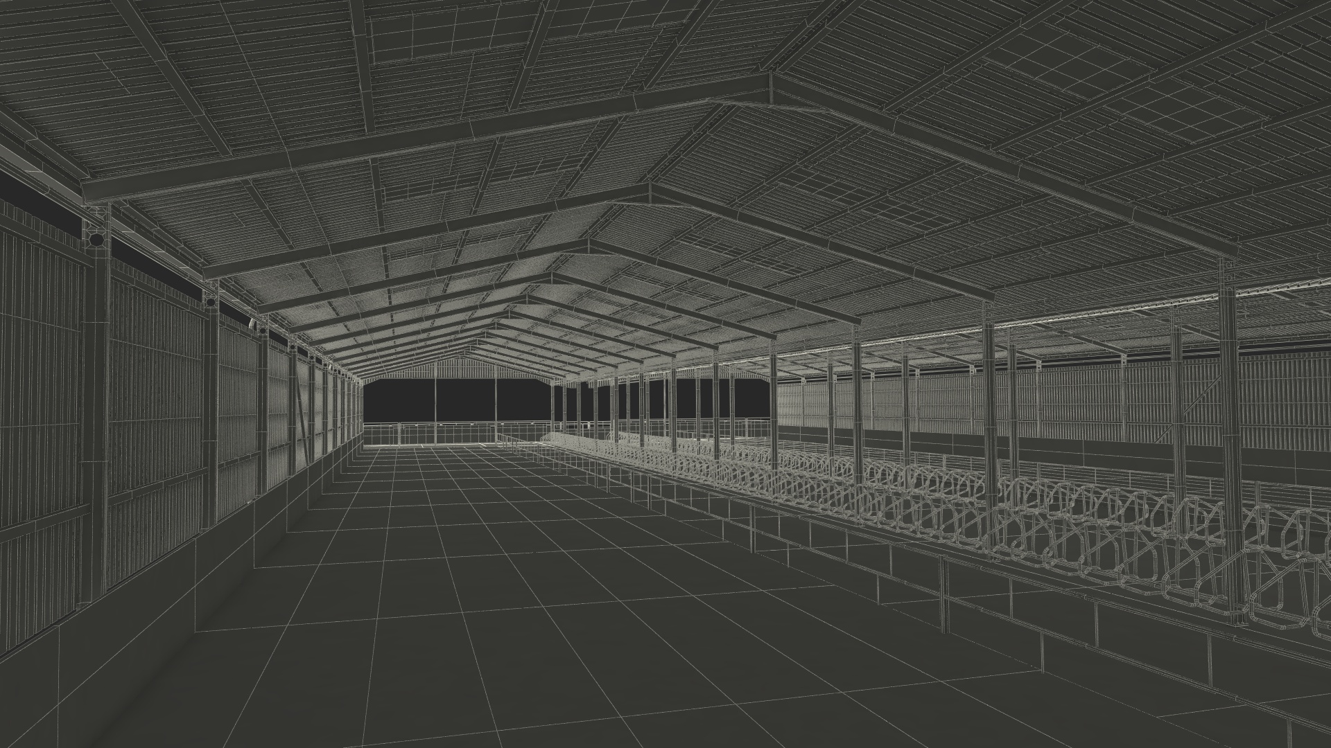 3D Modern Dairy Farm Shed Red