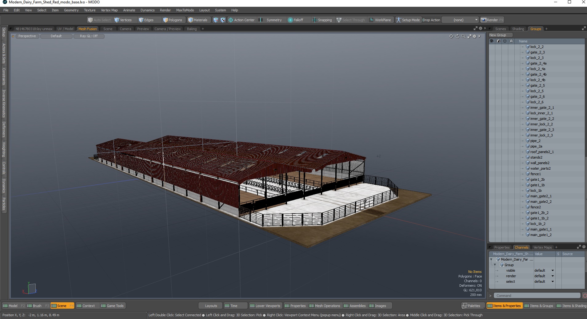 3D Modern Dairy Farm Shed Red