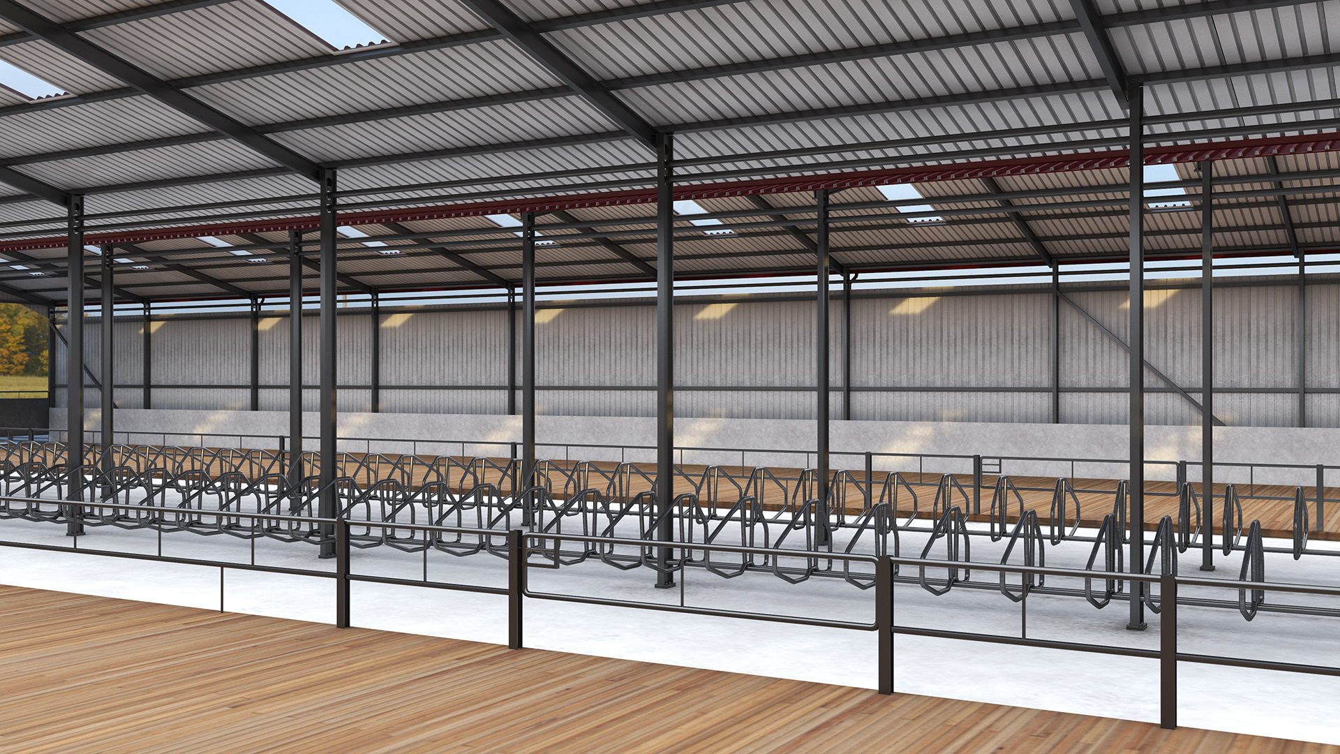 3D Modern Dairy Farm Shed Red