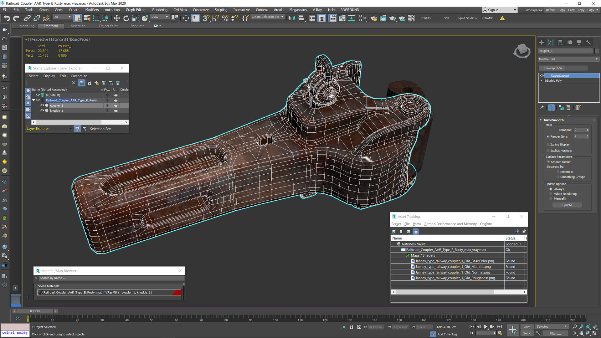 3D Railroad Coupler AAR Type E Rusty model