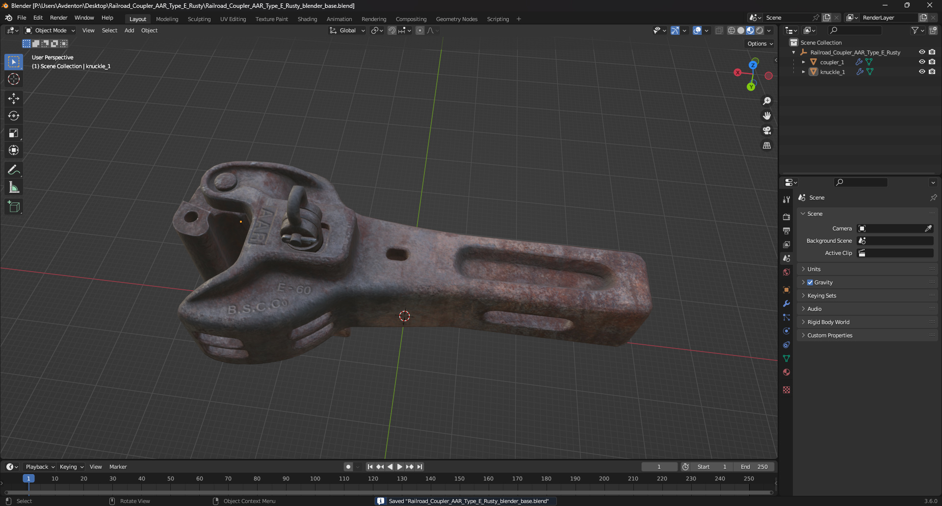 3D Railroad Coupler AAR Type E Rusty model