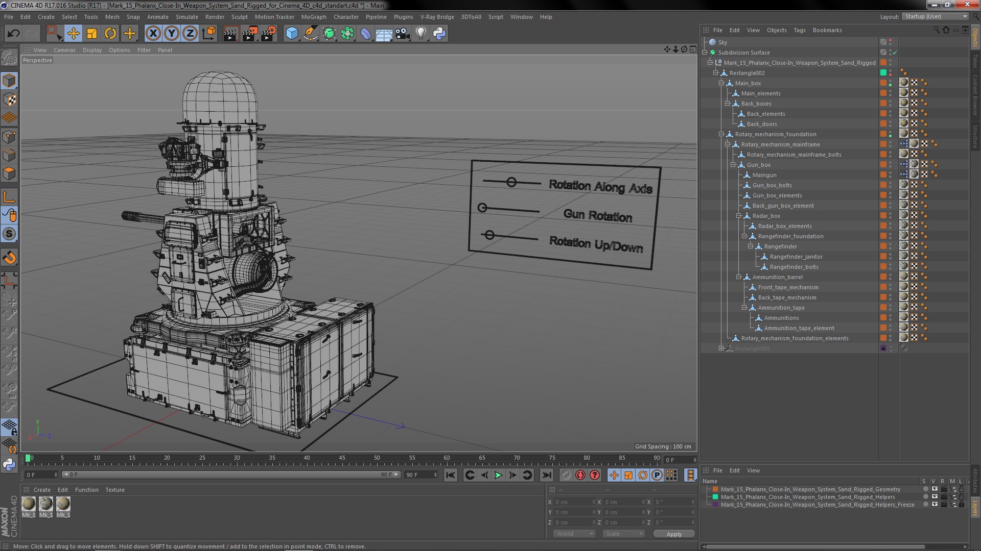 Mark 15 Phalanx Close-In Weapon System Sand Rigged for Cinema 4D 3D model