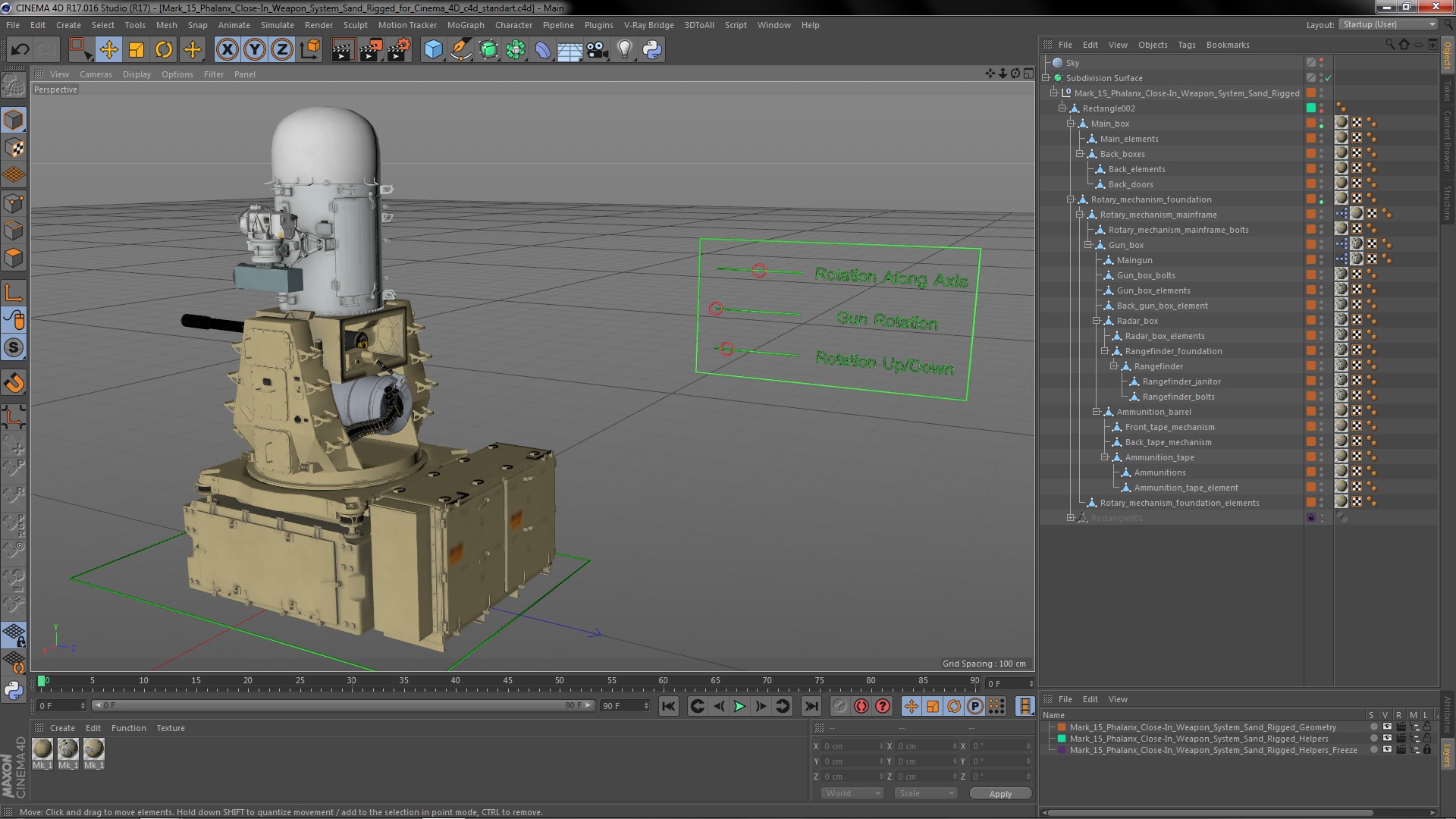 Mark 15 Phalanx Close-In Weapon System Sand Rigged for Cinema 4D 3D model