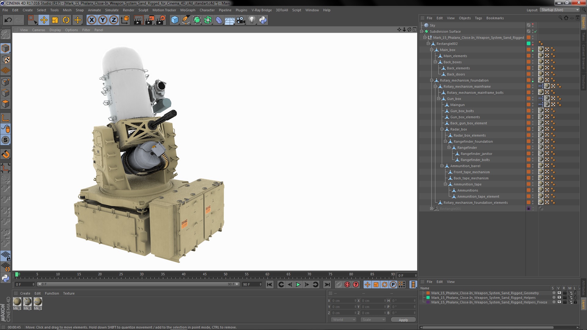 Mark 15 Phalanx Close-In Weapon System Sand Rigged for Cinema 4D 3D model