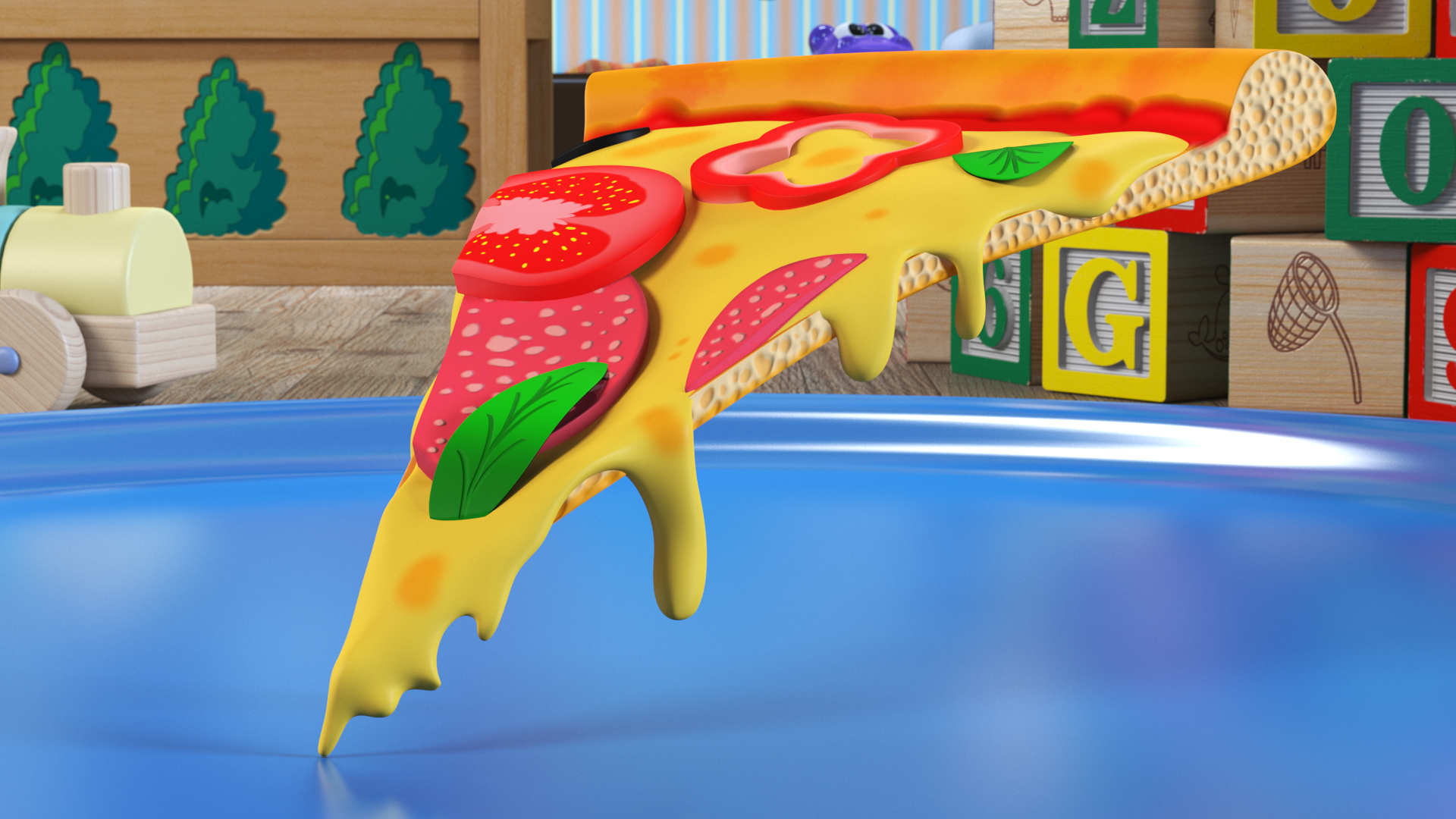 Cartoon Slice of Pepperoni Pizza, view 5