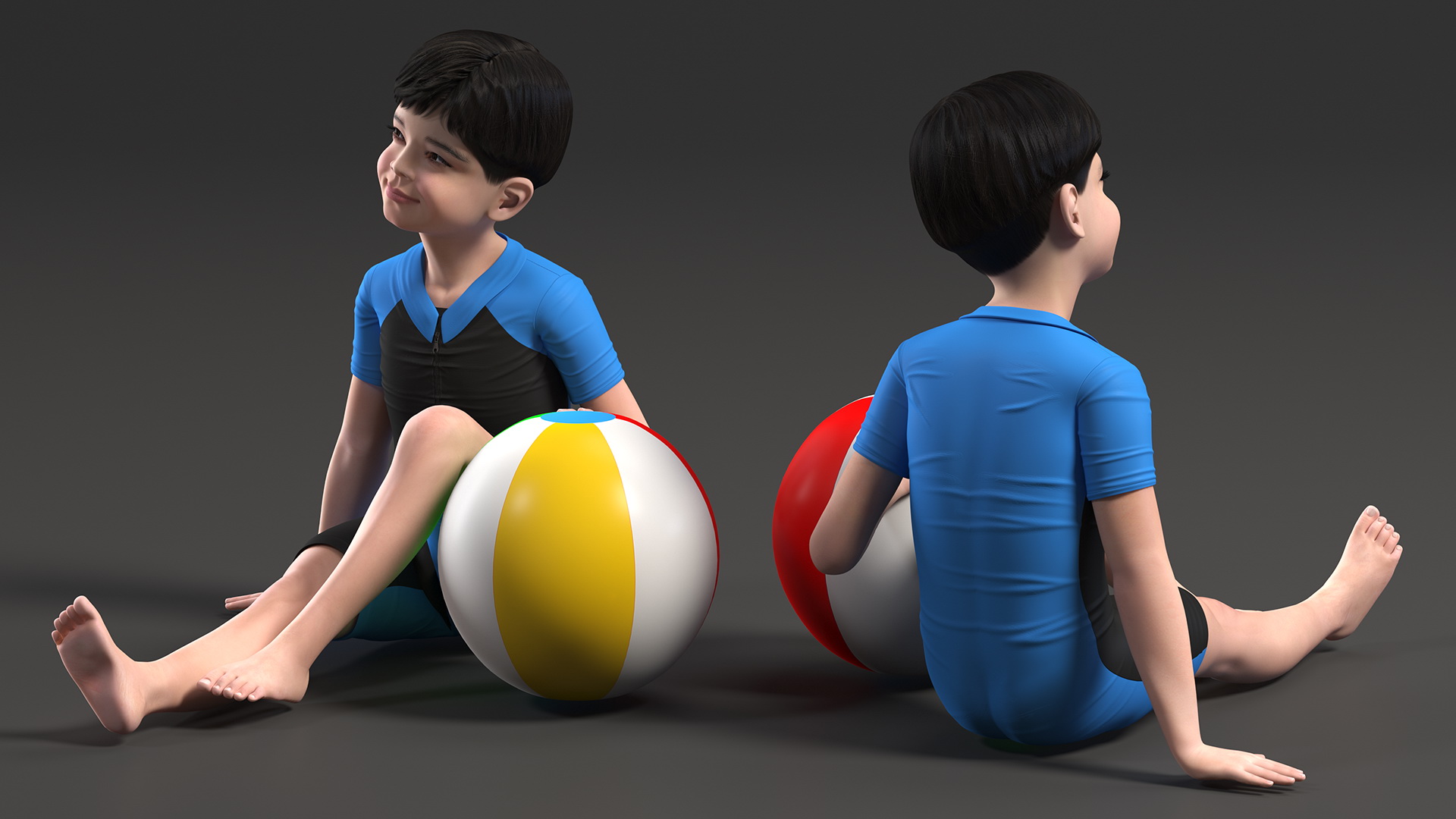Sitting Asian Boy Beach Style 3D model
