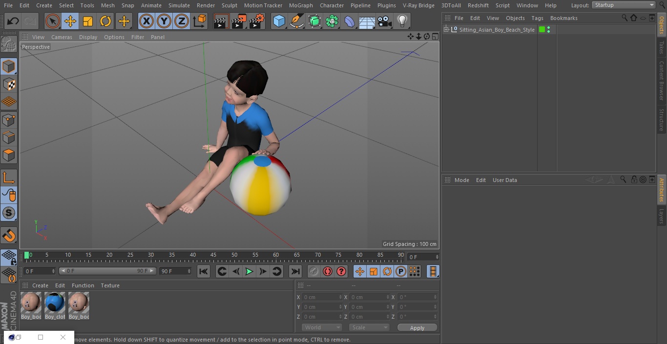 Sitting Asian Boy Beach Style 3D model