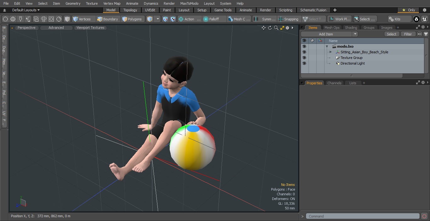 Sitting Asian Boy Beach Style 3D model