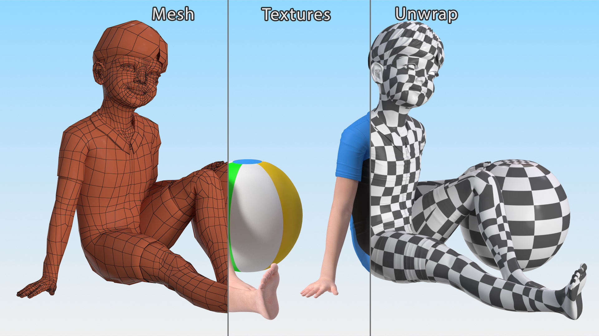Sitting Asian Boy Beach Style 3D model
