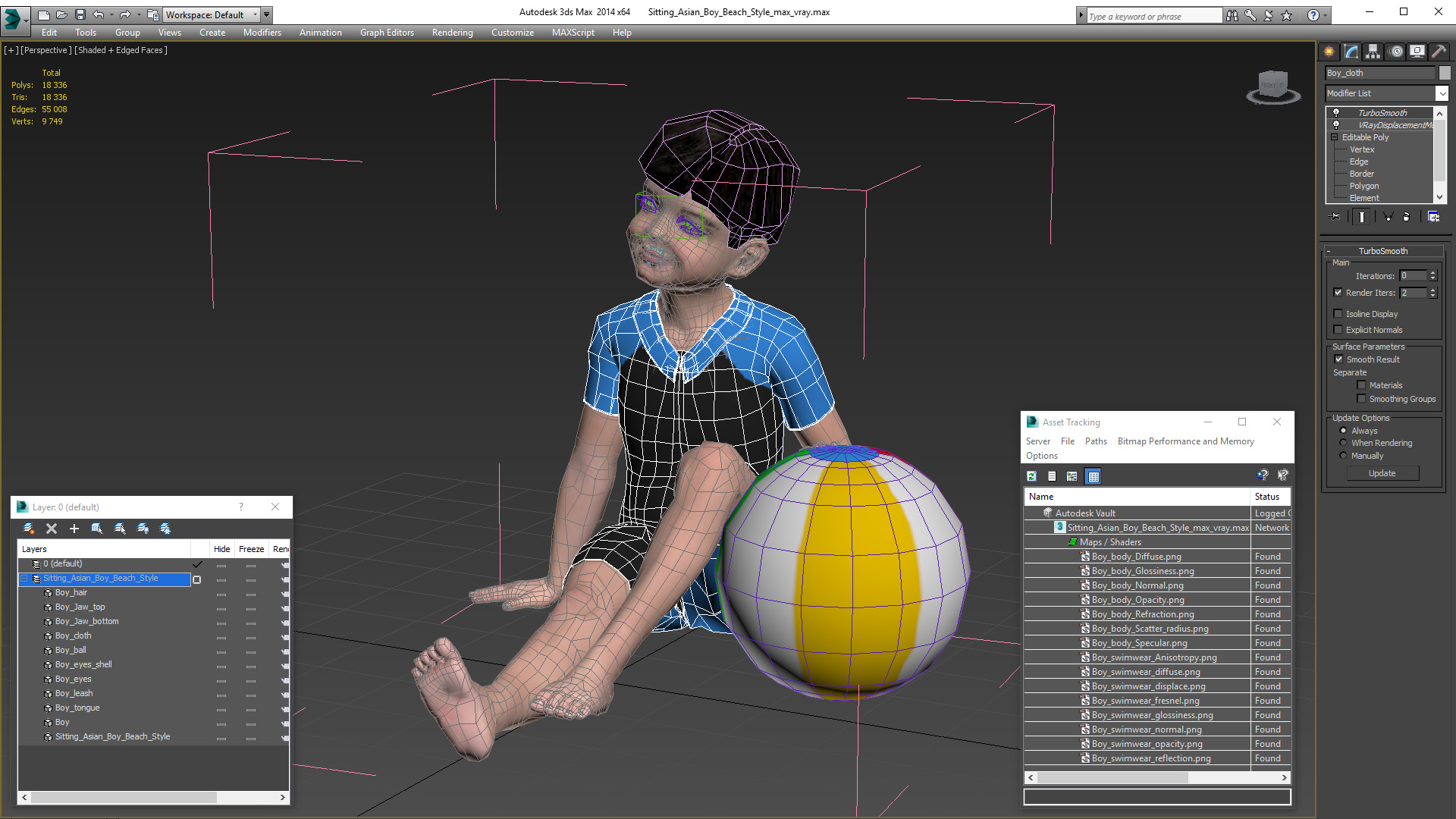 Sitting Asian Boy Beach Style 3D model