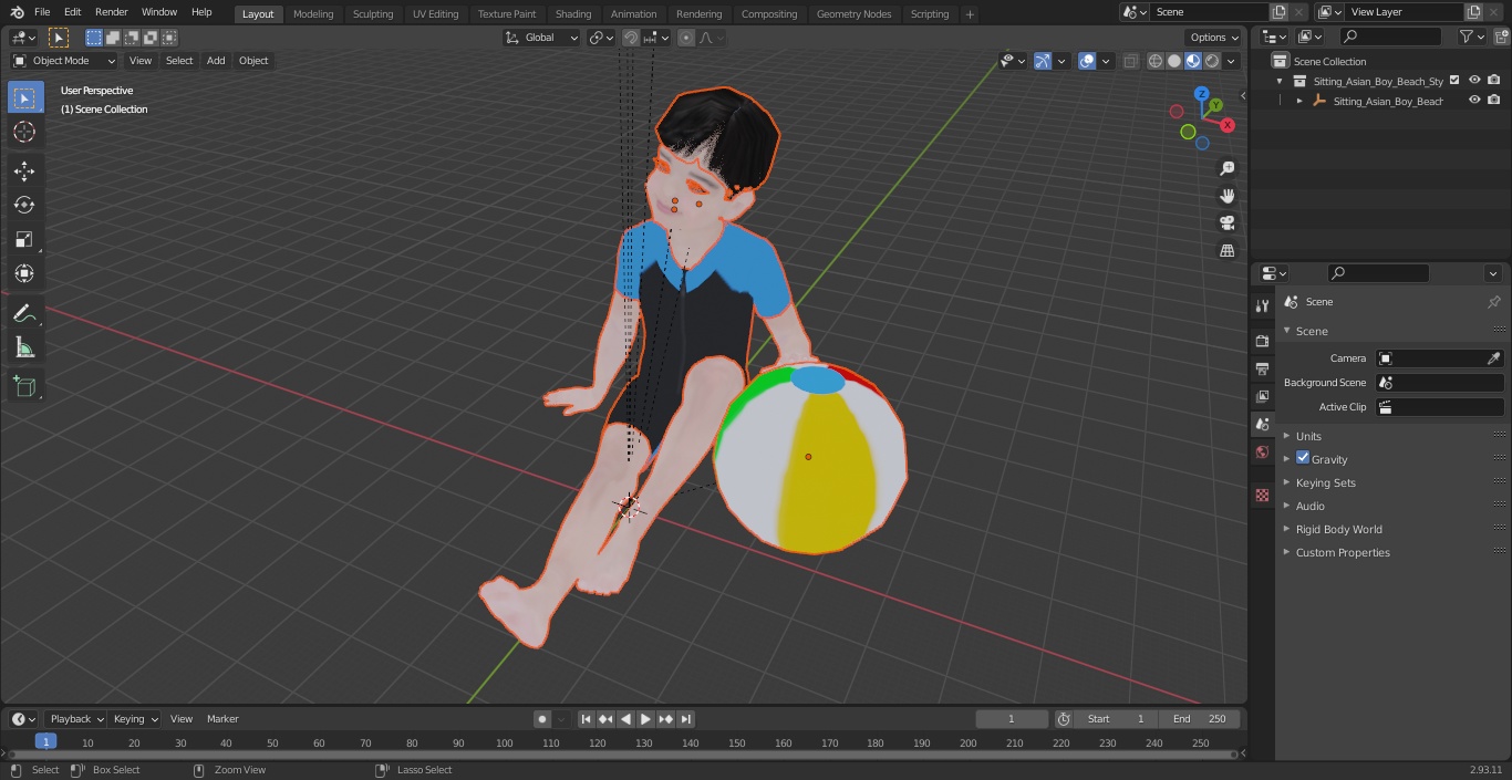 Sitting Asian Boy Beach Style 3D model