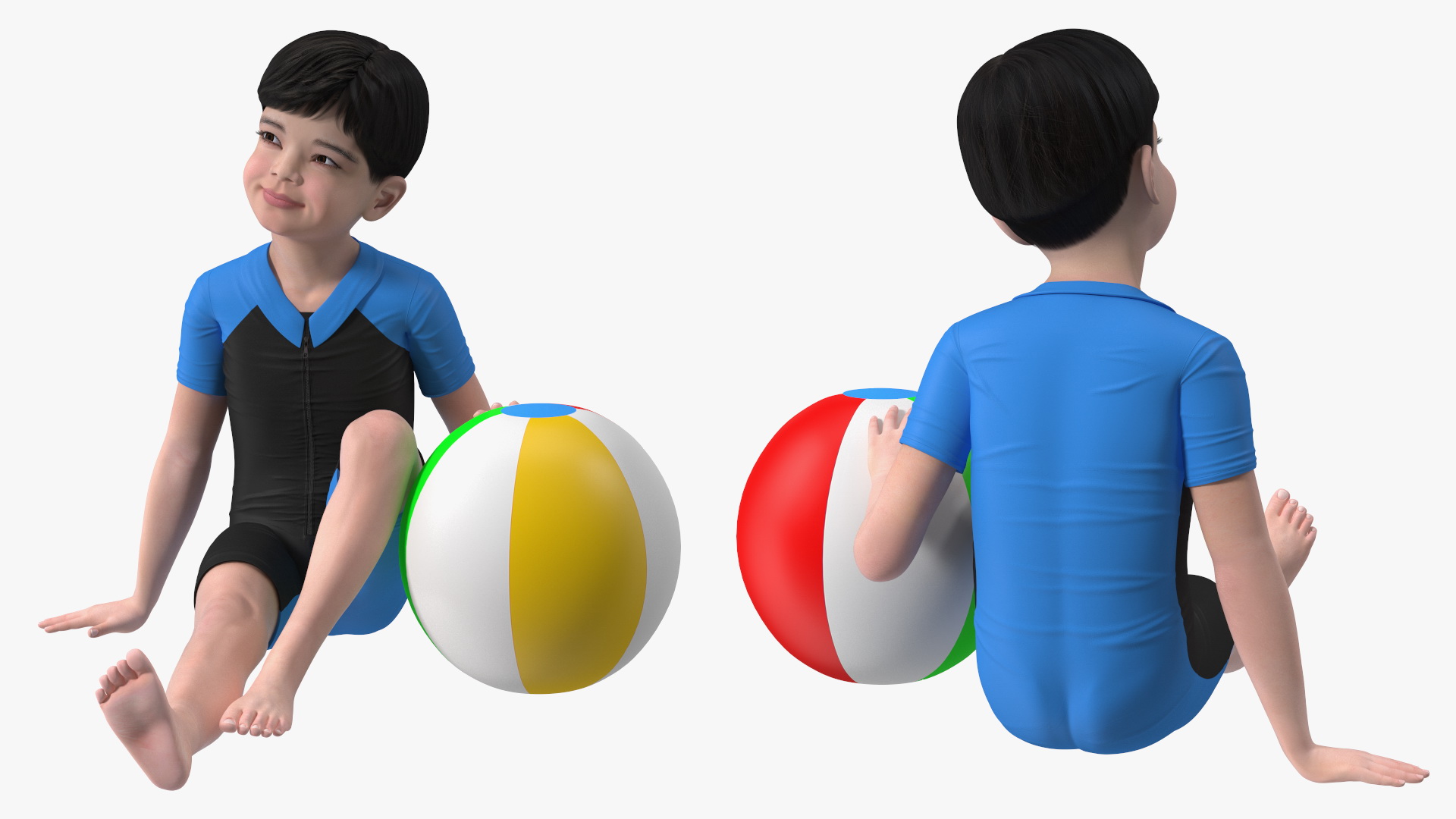 Sitting Asian Boy Beach Style 3D model