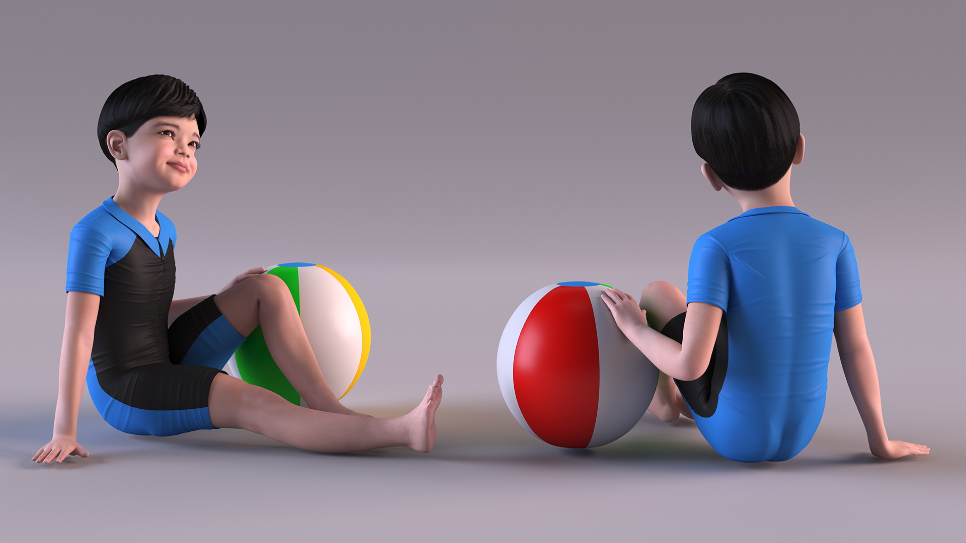 Sitting Asian Boy Beach Style 3D model