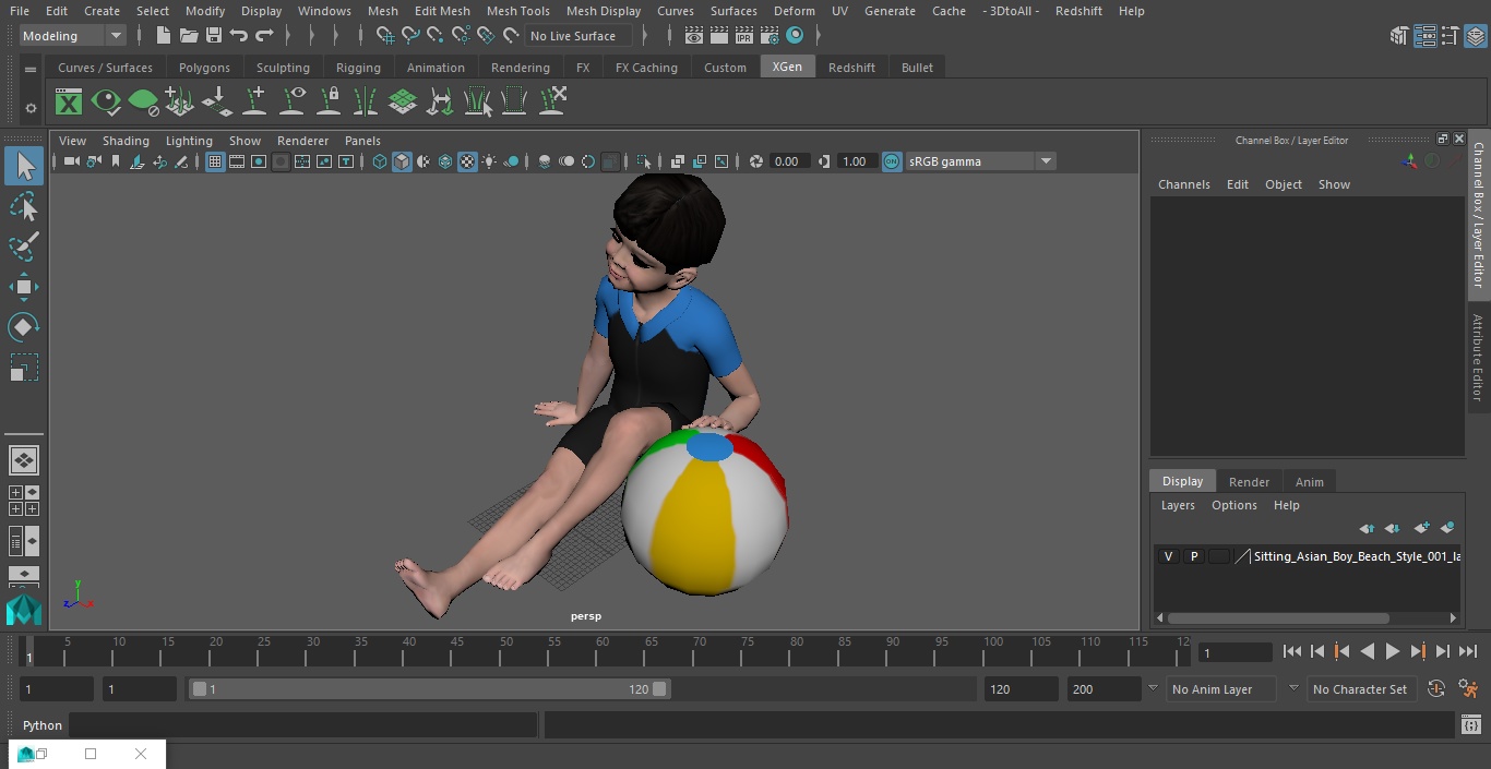 Sitting Asian Boy Beach Style 3D model