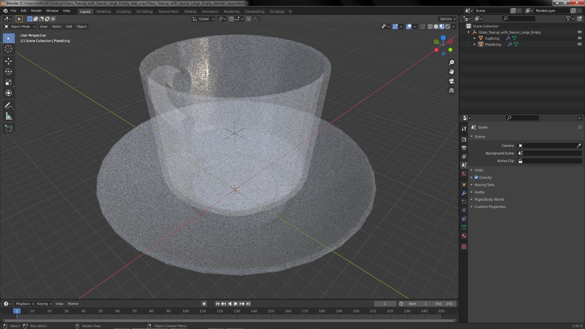 3D Glass Teacup with Saucer Large Empty