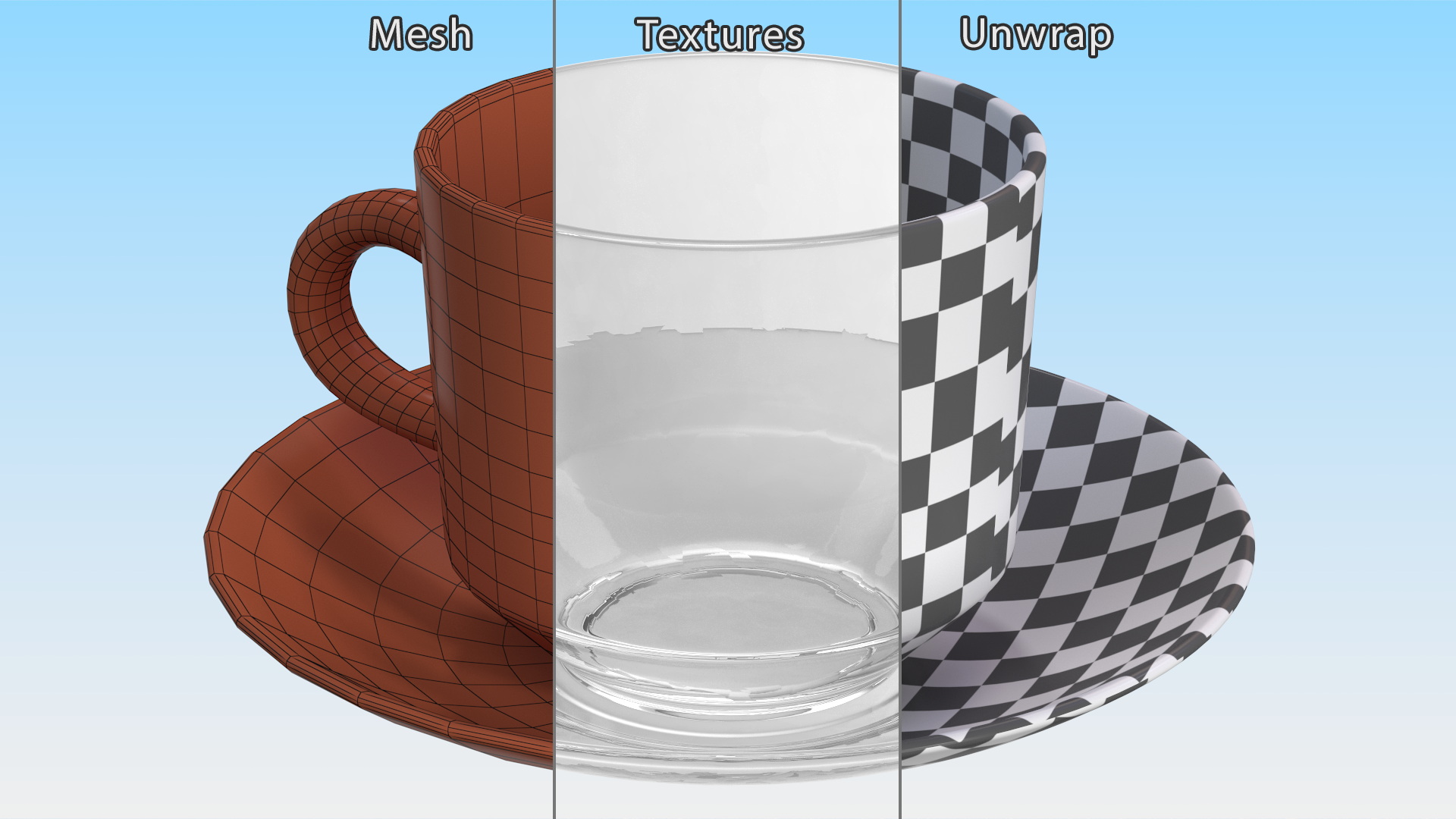 3D Glass Teacup with Saucer Large Empty