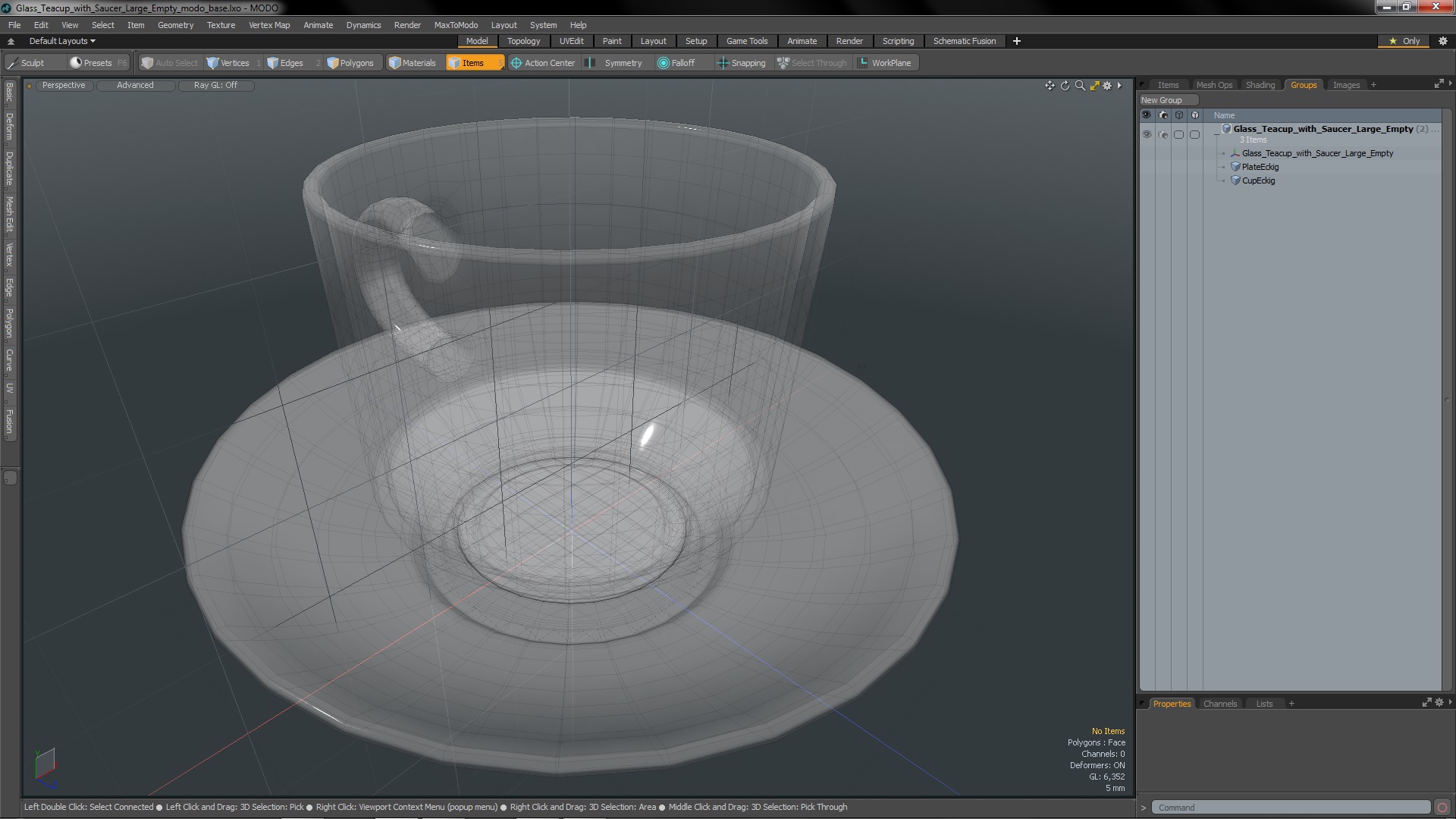 3D Glass Teacup with Saucer Large Empty