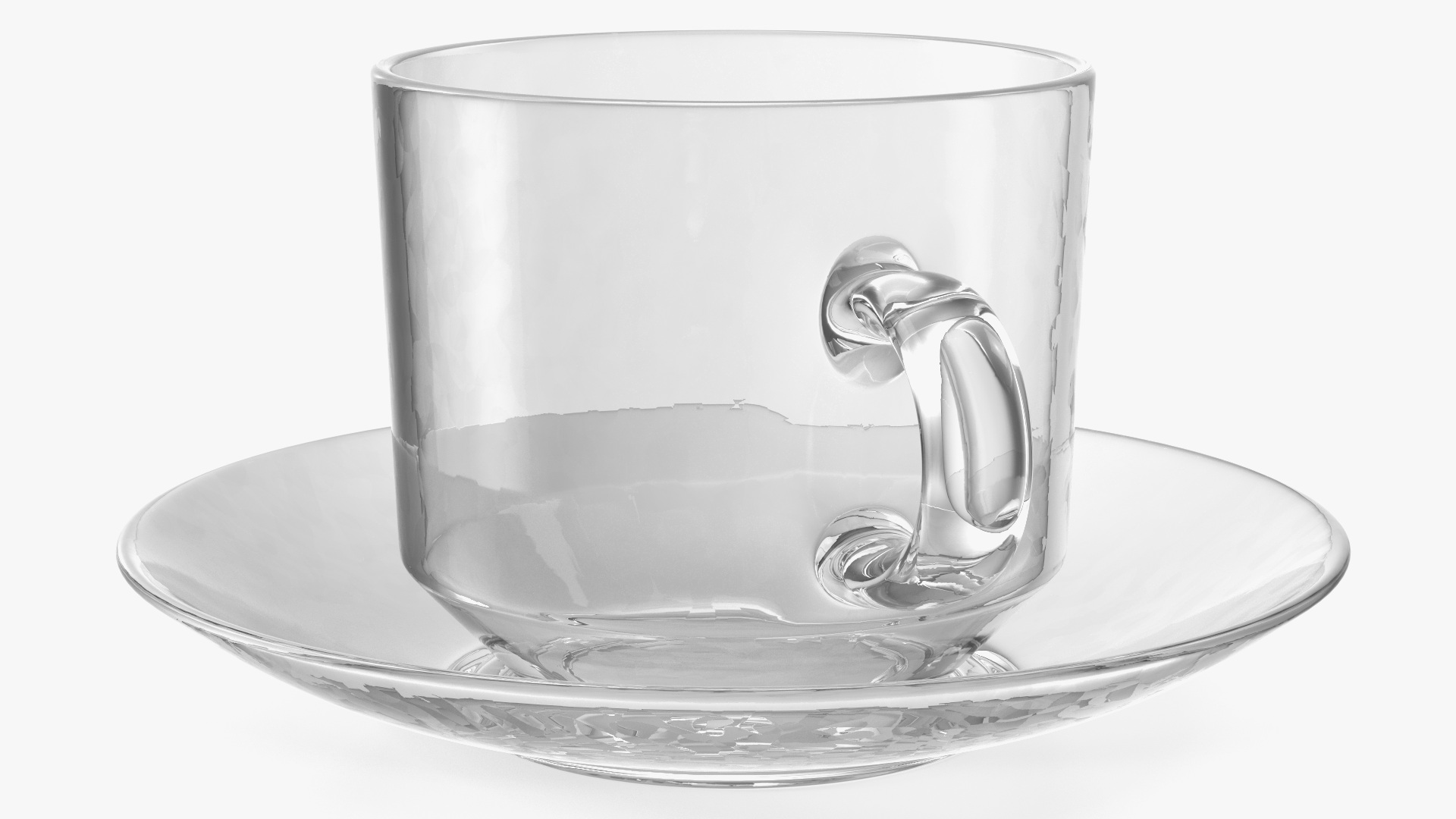 3D Glass Teacup with Saucer Large Empty