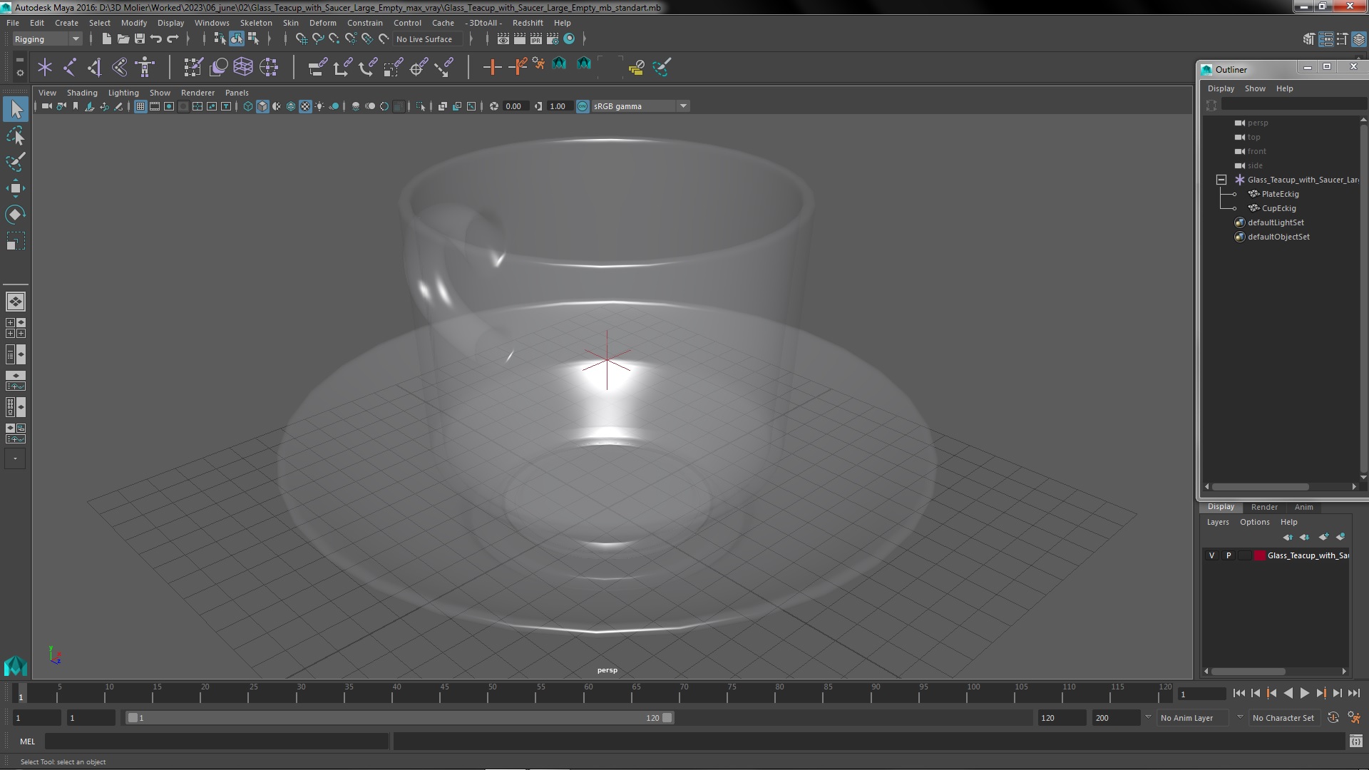 3D Glass Teacup with Saucer Large Empty