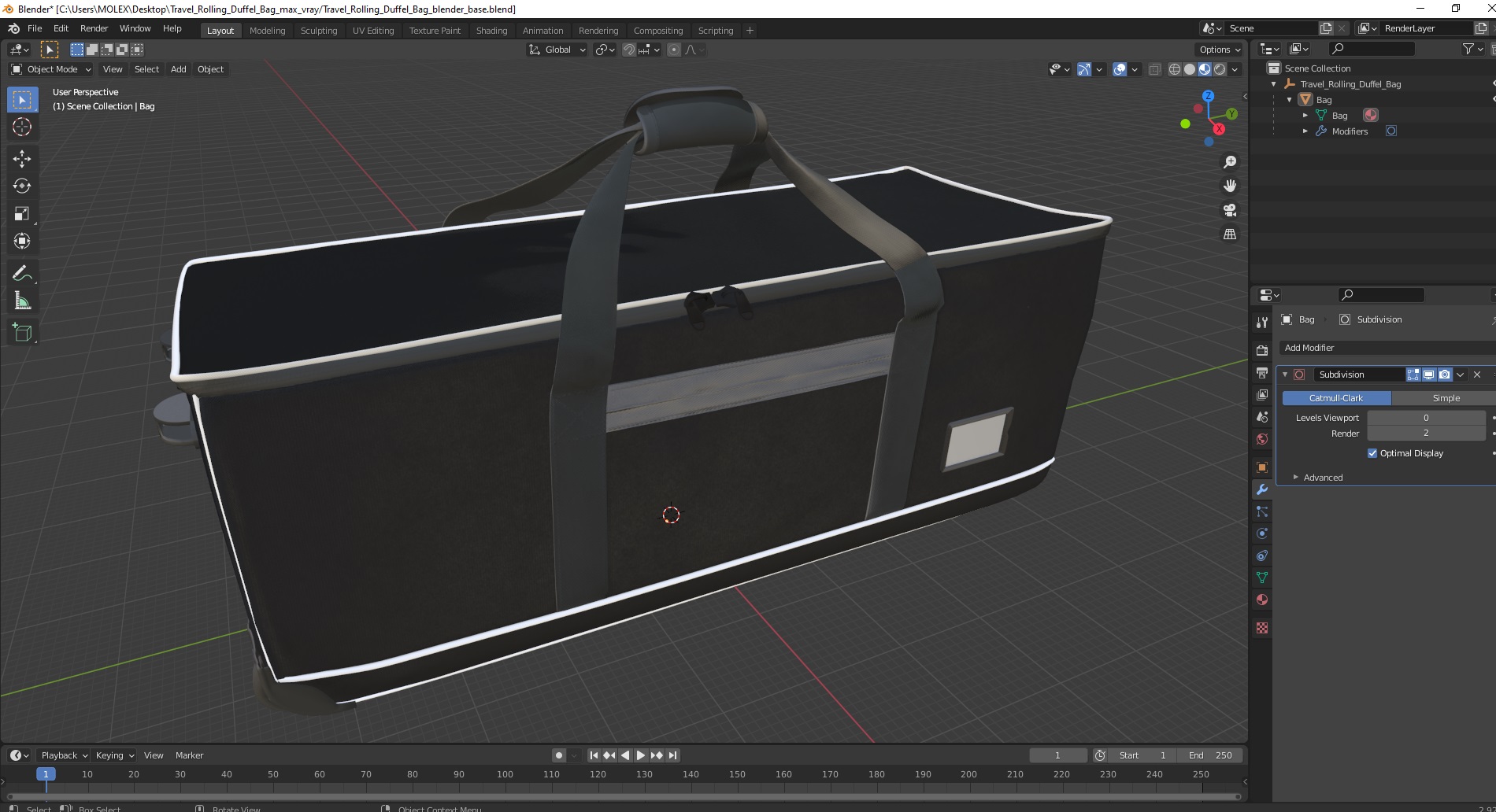 3D model Travel Rolling Duffel Bag