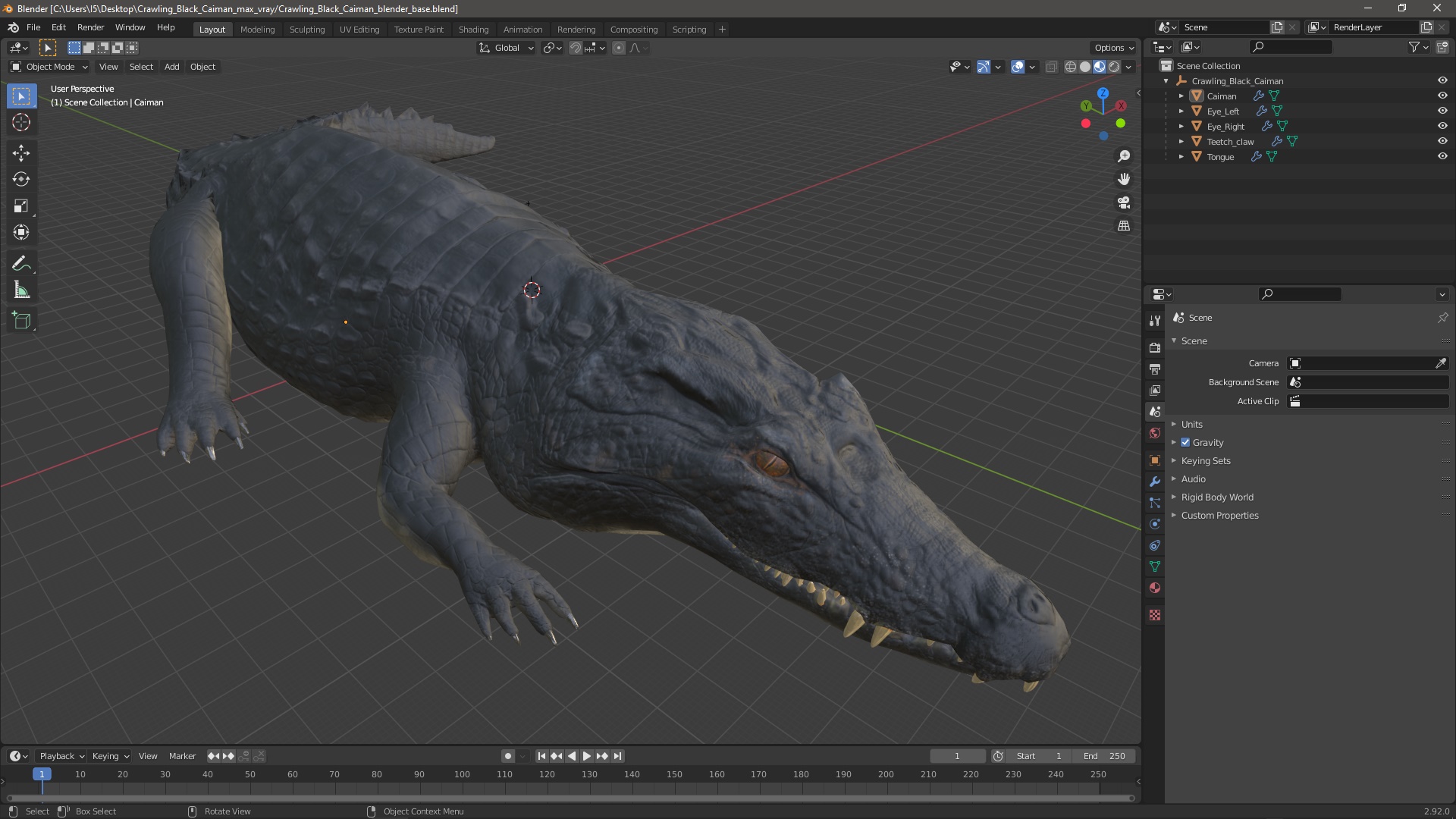 3D Crawling Black Caiman