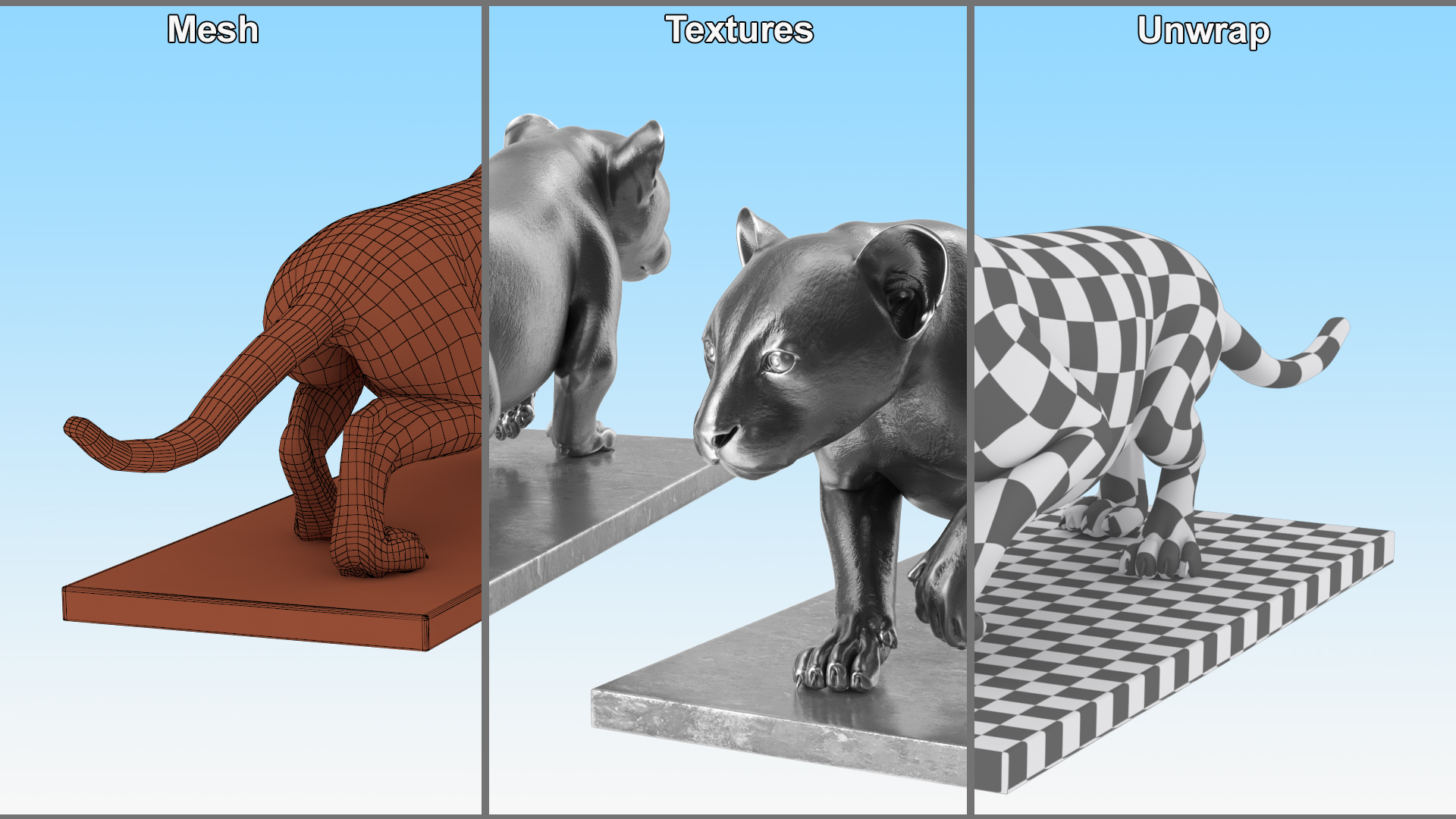 3D Metallic Panther Statue model
