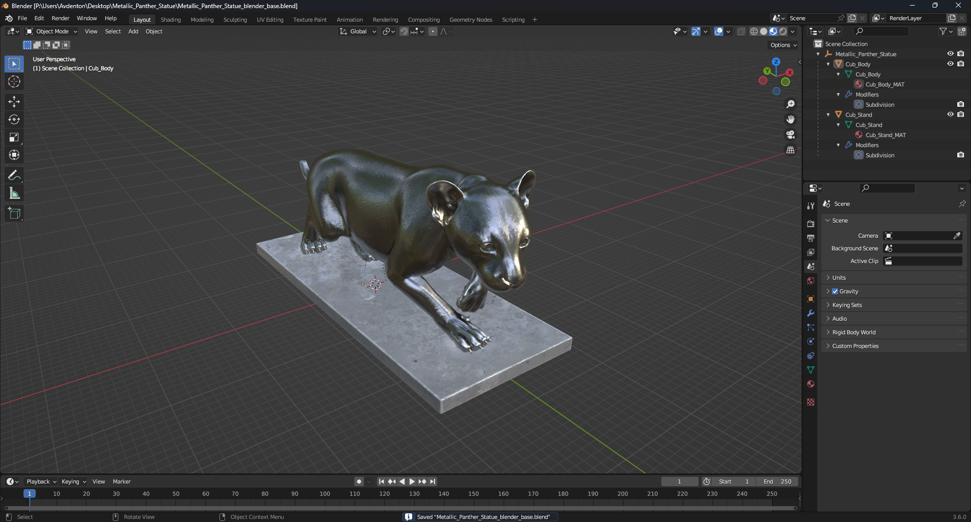 3D Metallic Panther Statue model