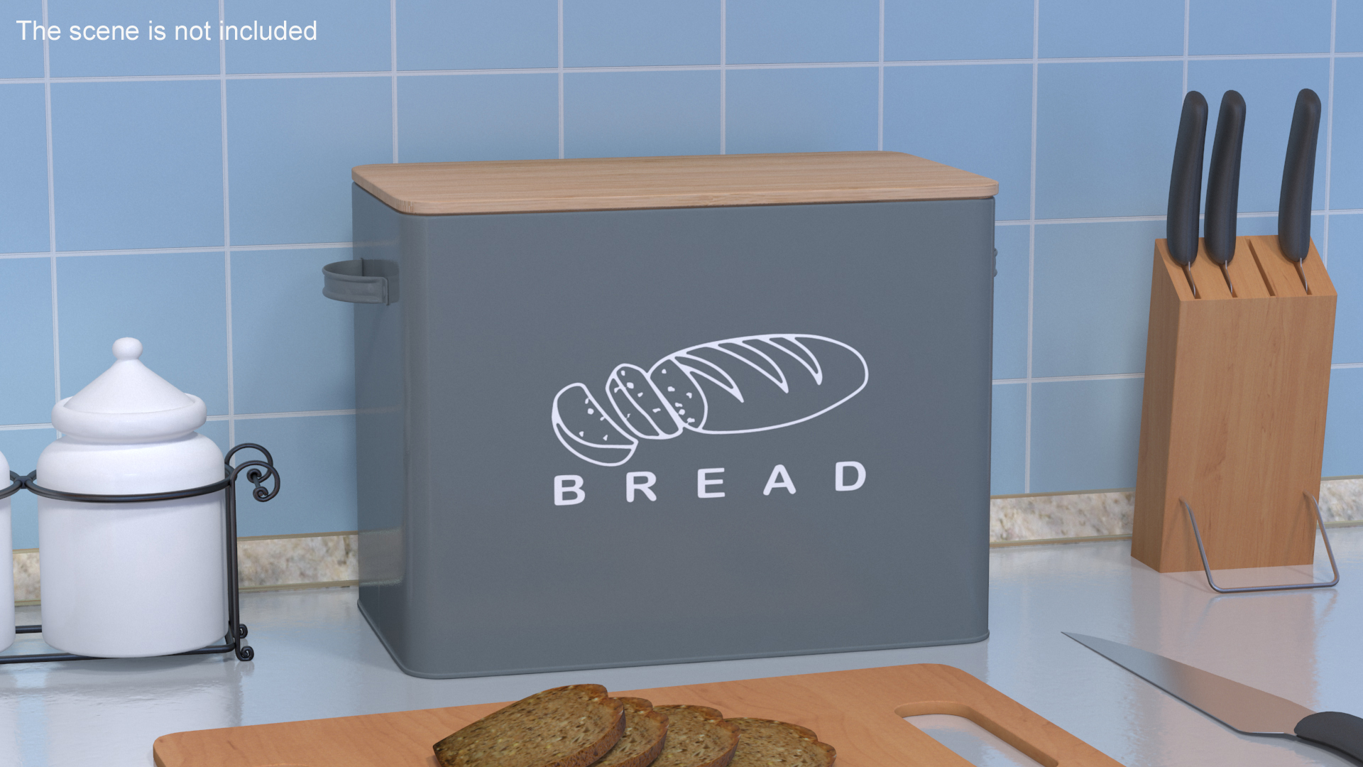 3D Kitchen Bread Box Grey Big