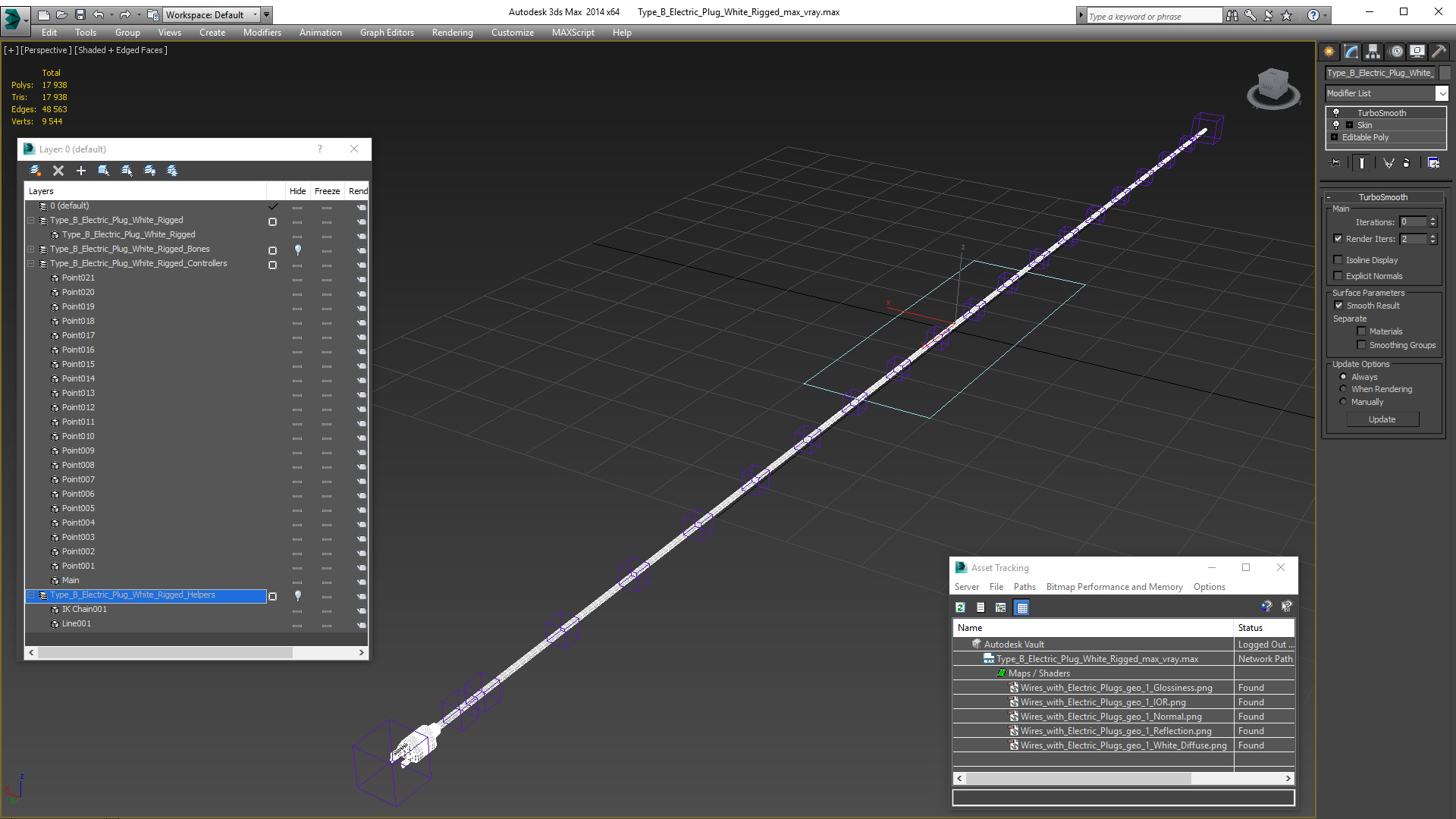 Type B Electric Plug White Rigged for Maya 3D