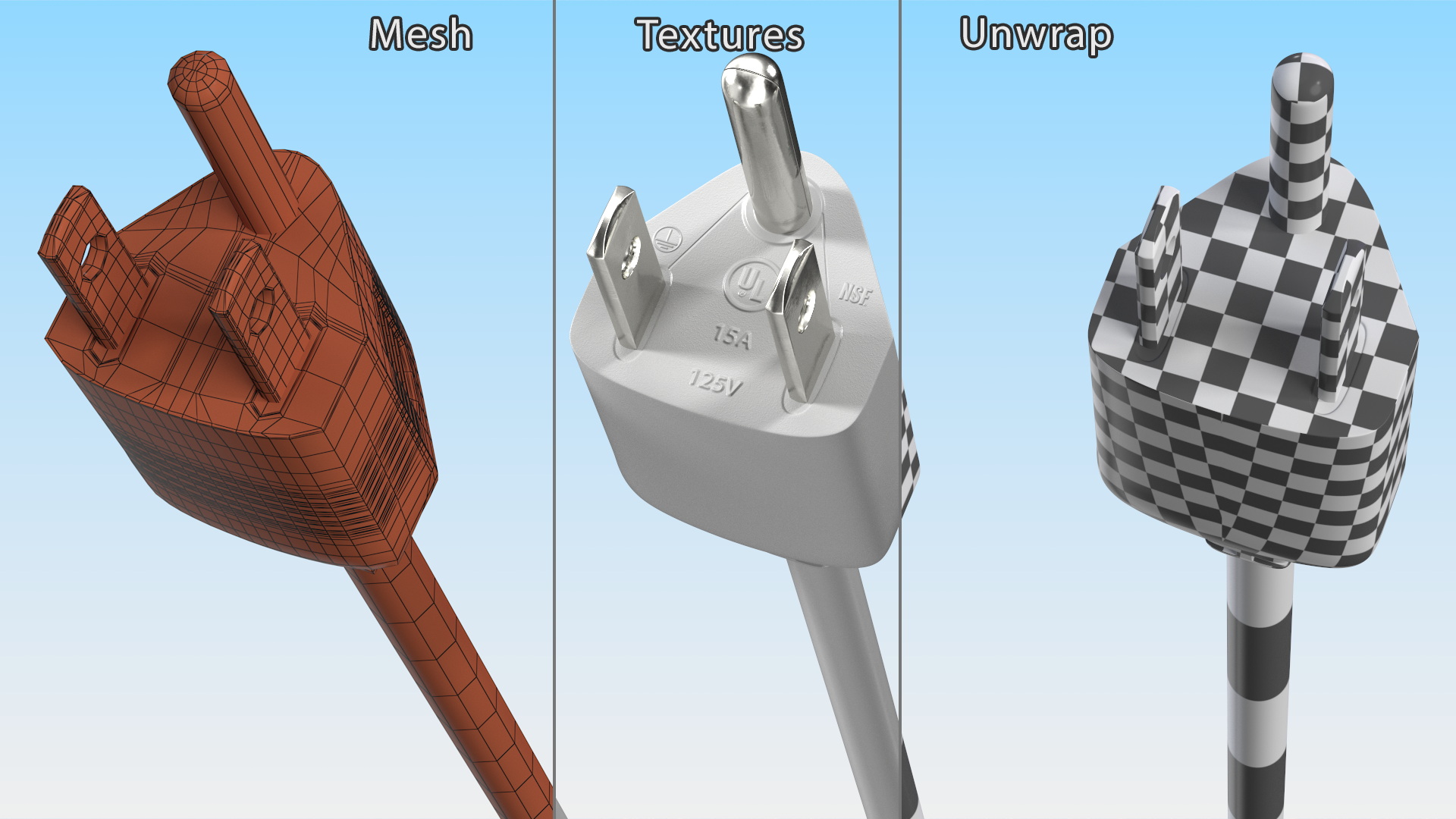 Type B Electric Plug White Rigged for Maya 3D