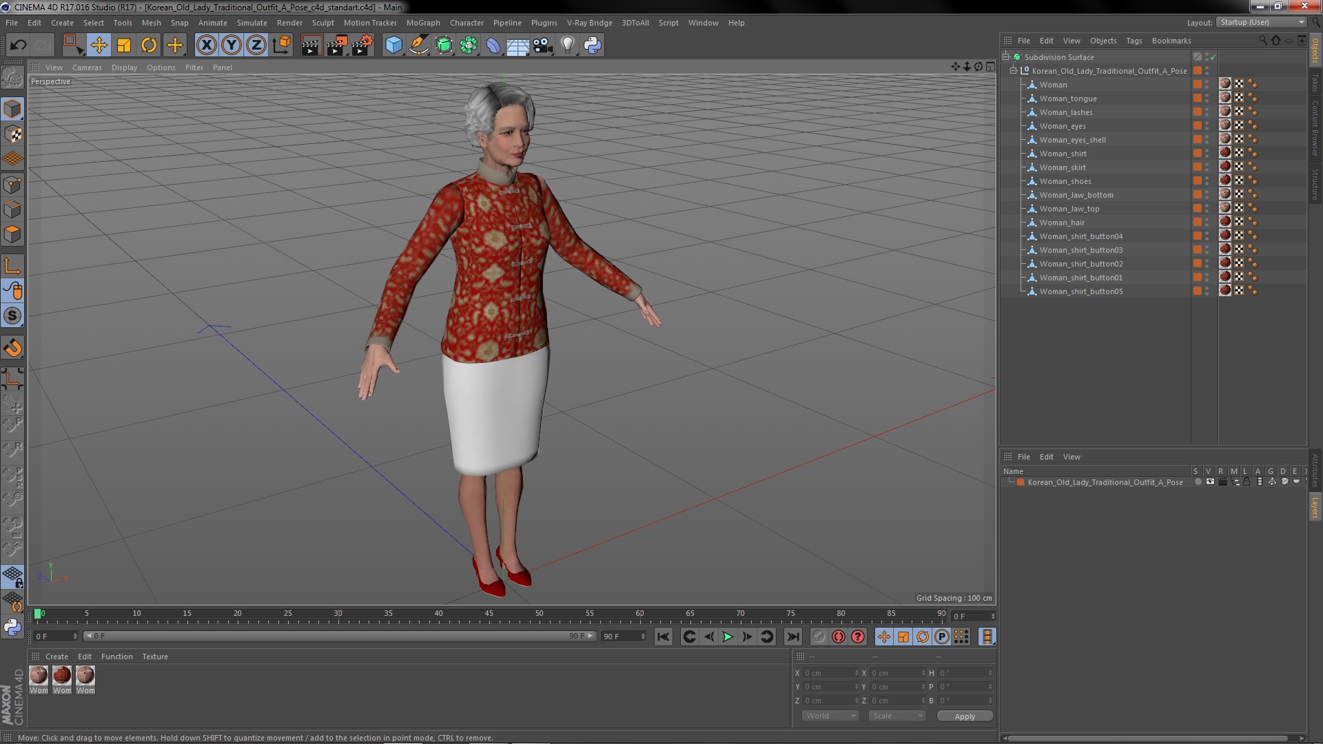 3D Korean Old Lady Traditional Outfit A-Pose