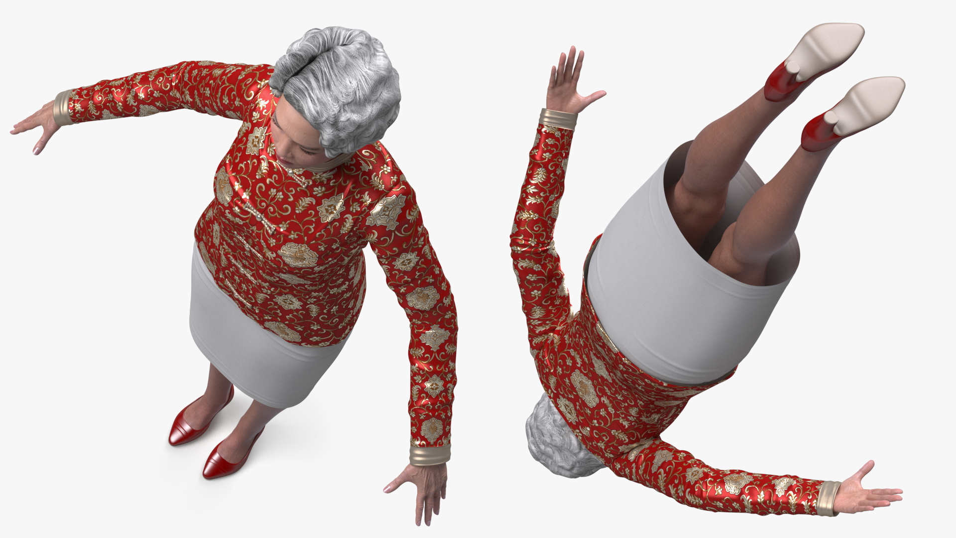 3D Korean Old Lady Traditional Outfit A-Pose