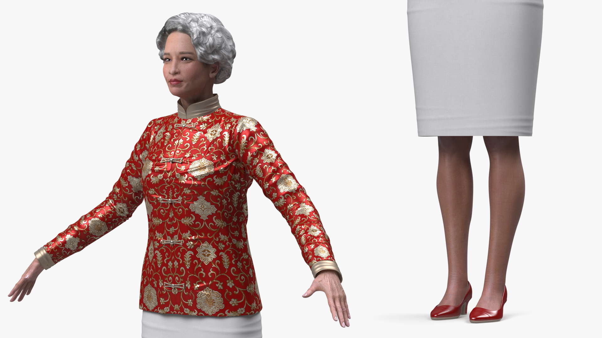 3D Korean Old Lady Traditional Outfit A-Pose