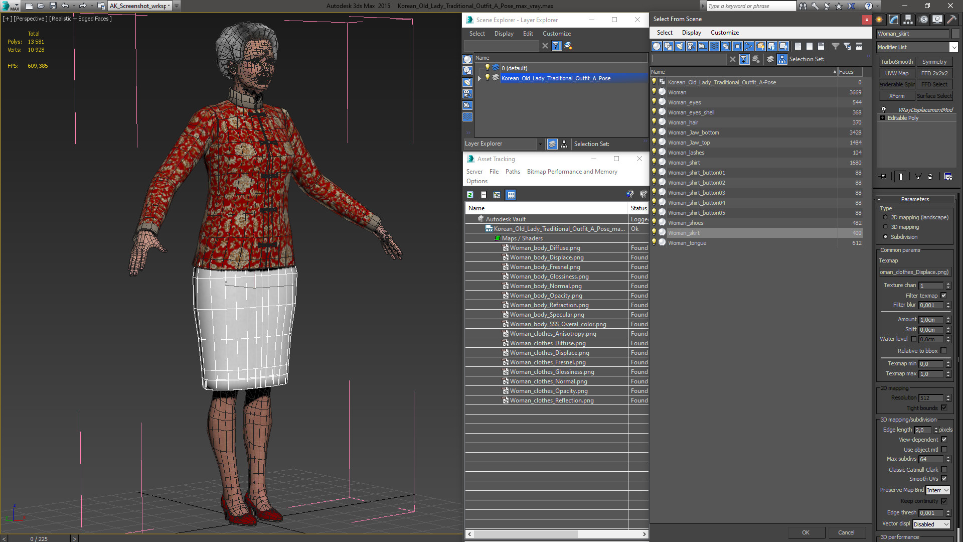 3D Korean Old Lady Traditional Outfit A-Pose