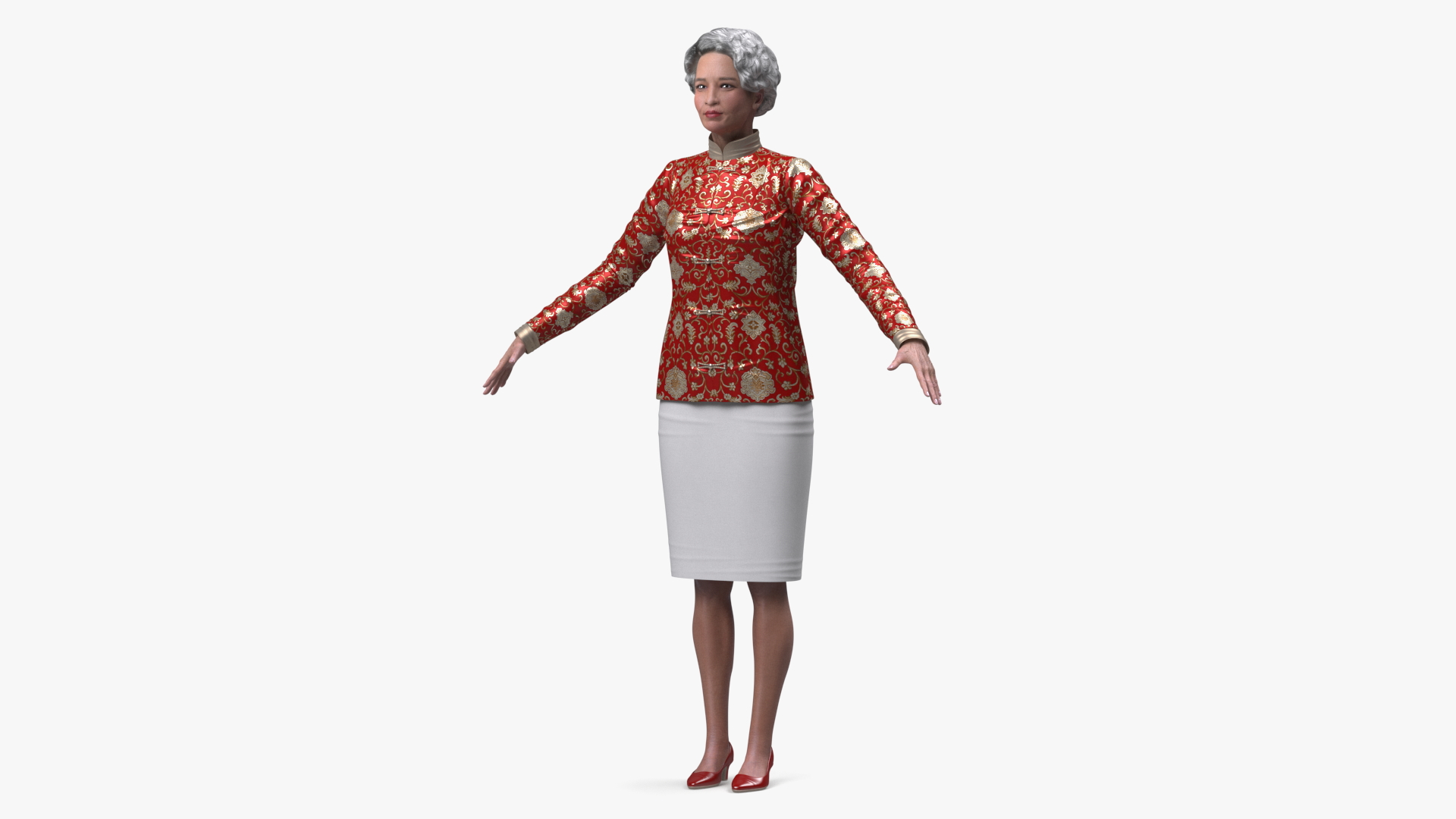 3D Korean Old Lady Traditional Outfit A-Pose